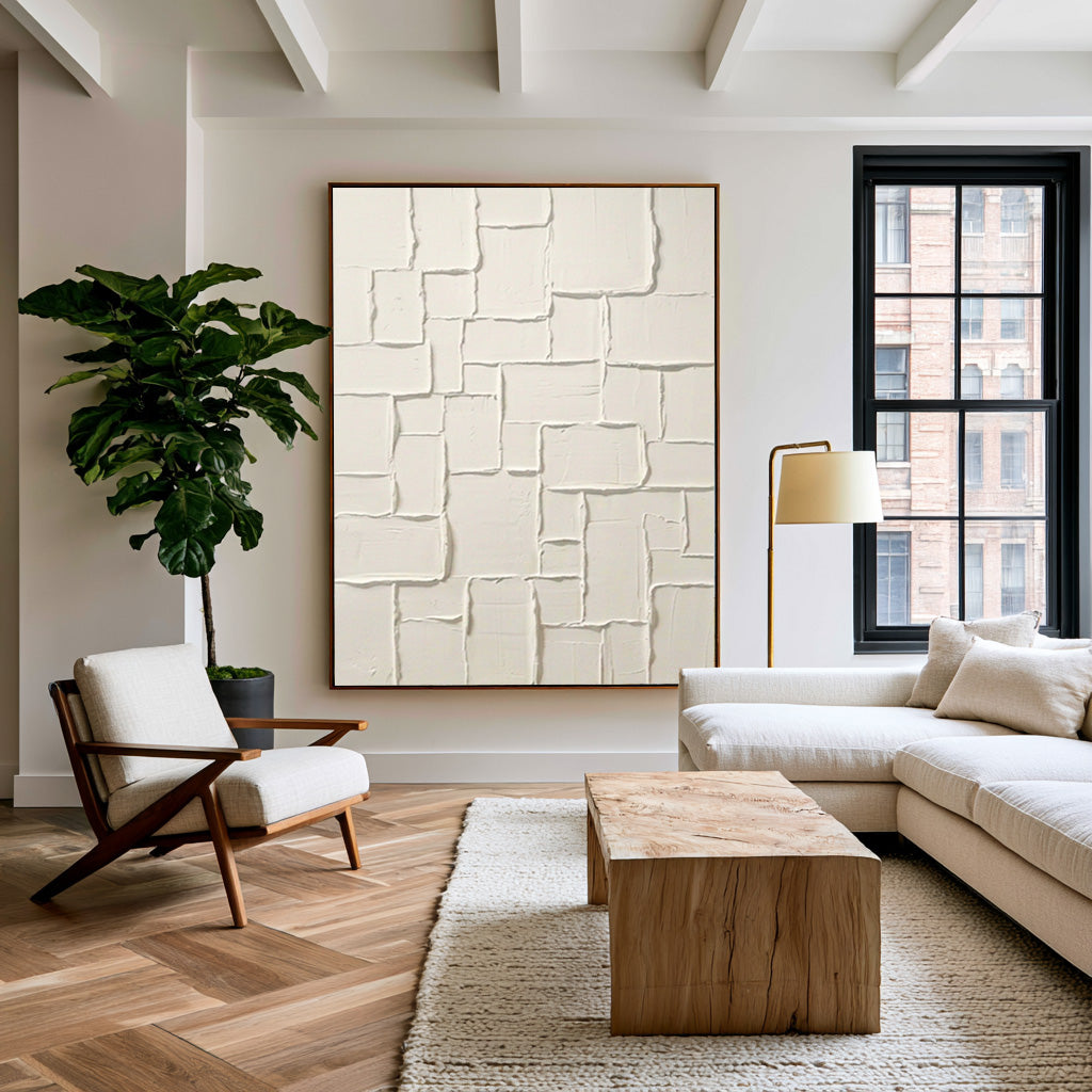 White Structure Study Large Textured Abstract Wall Art Minimalist Contemporary Relief Painting