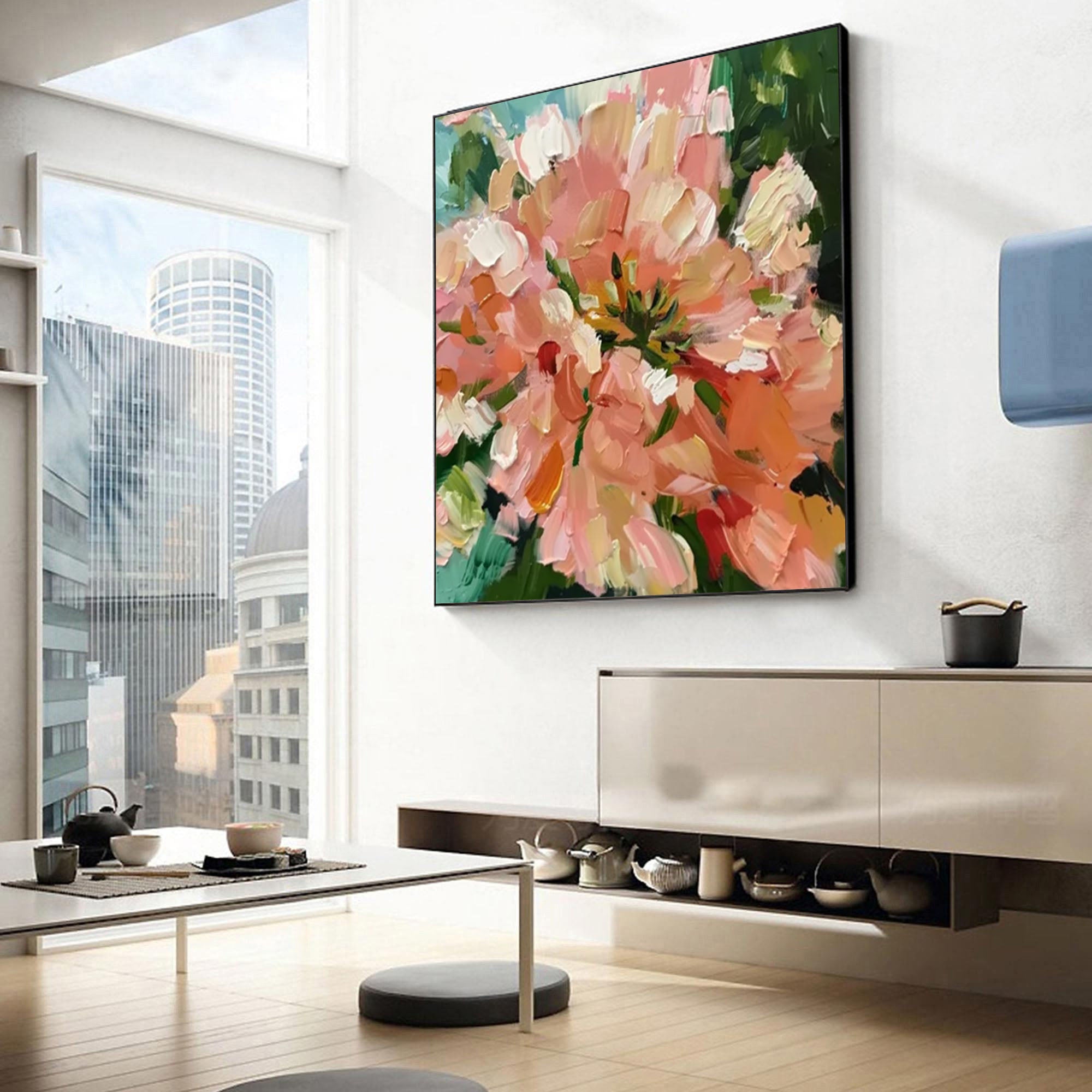 Vibrant Abstract Floral Painting for Modern Living Rooms #FB018