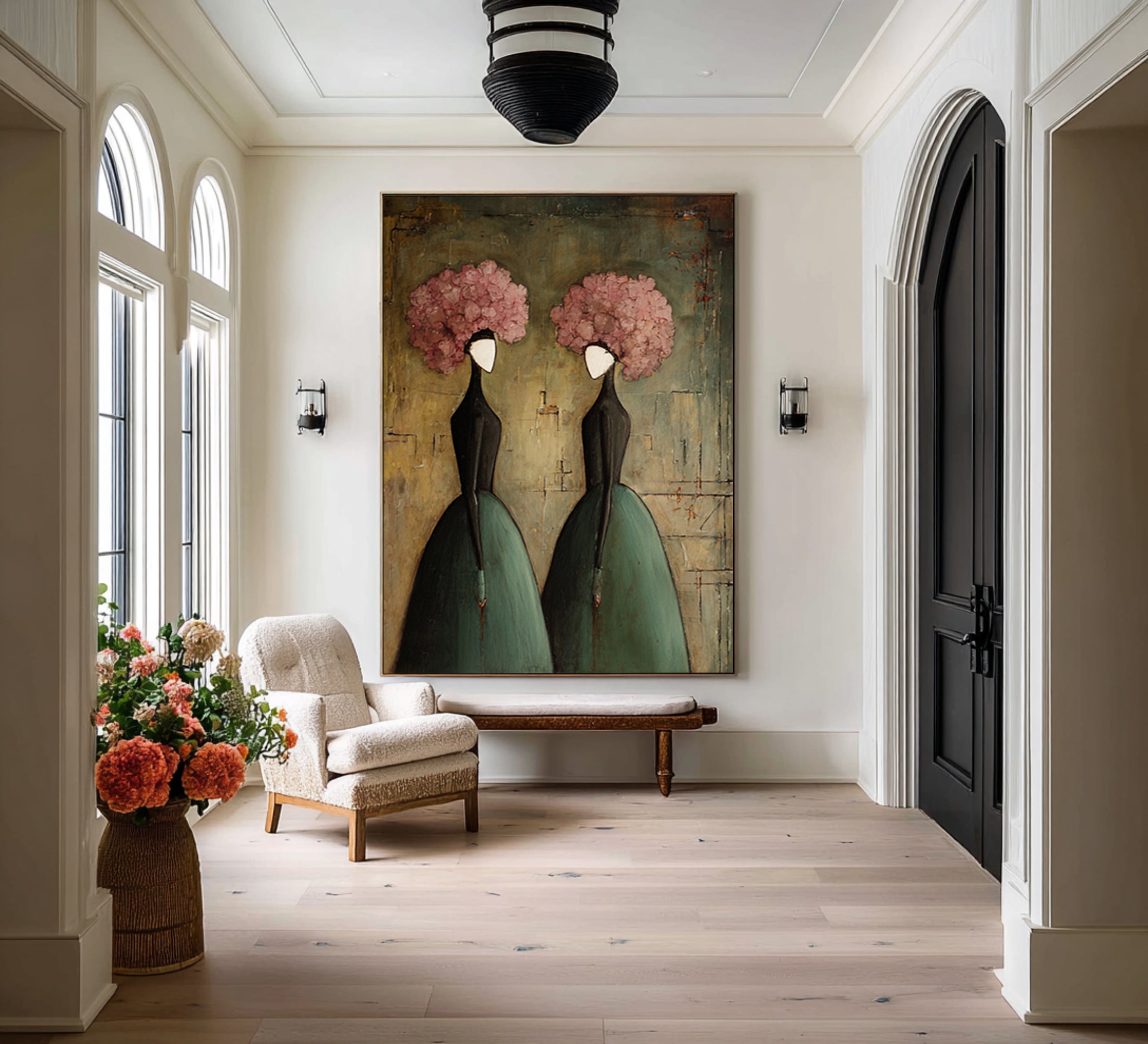Large Contemporary Portrait Wall Art Floral Dress Painting
