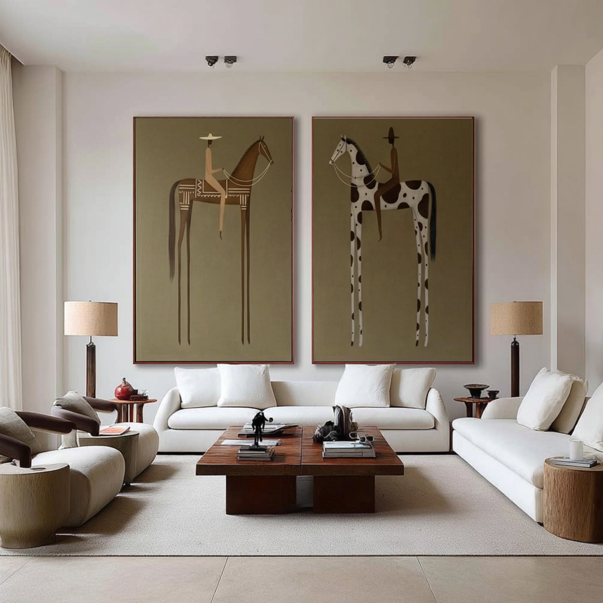 Contemporary Horse Rider Diptych Abstract Equestrian Canvas Art