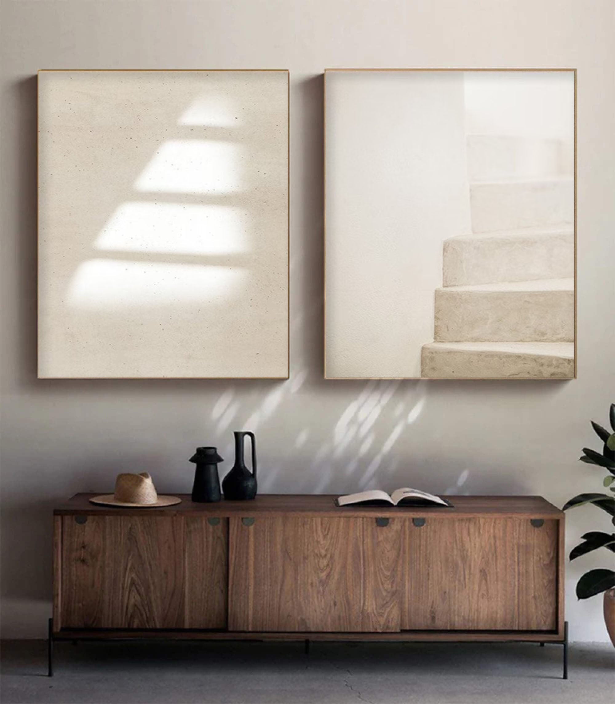 Neutral Minimalist Diptych Zen Abstract Canvas Art #MMS062