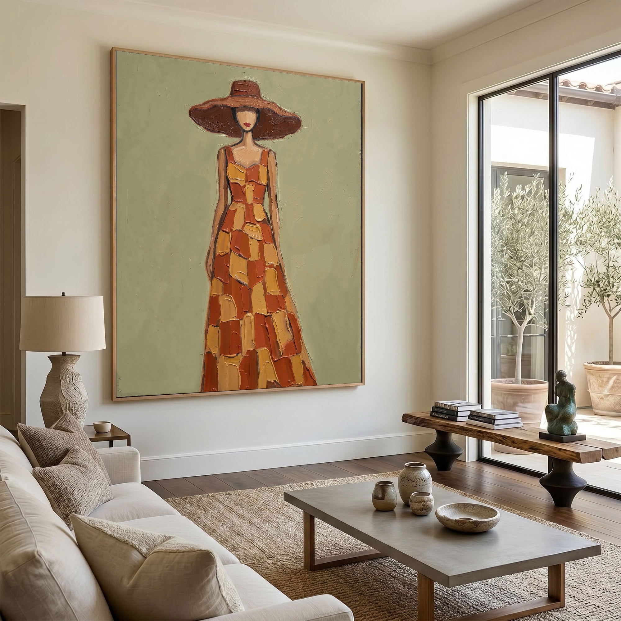 Large Abstract Woman Portrait Wall Art Oil Painting Cowgirl Cowboy Vintage Americana Art Western Girl Fashion Decor Modern Home