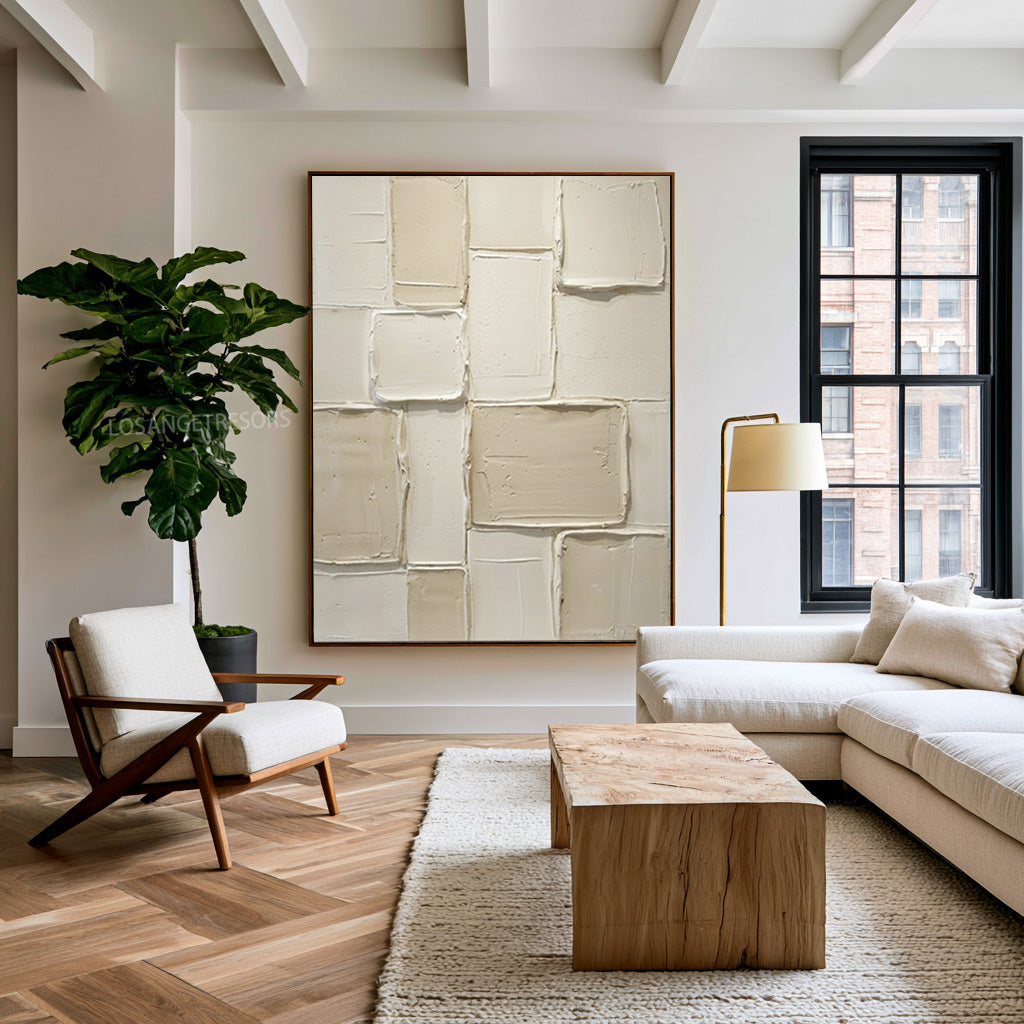 Large Organic Modern Textured Relief Wall Art Ivory Cream Abstract Painting Neutral Contemporary Home Decor