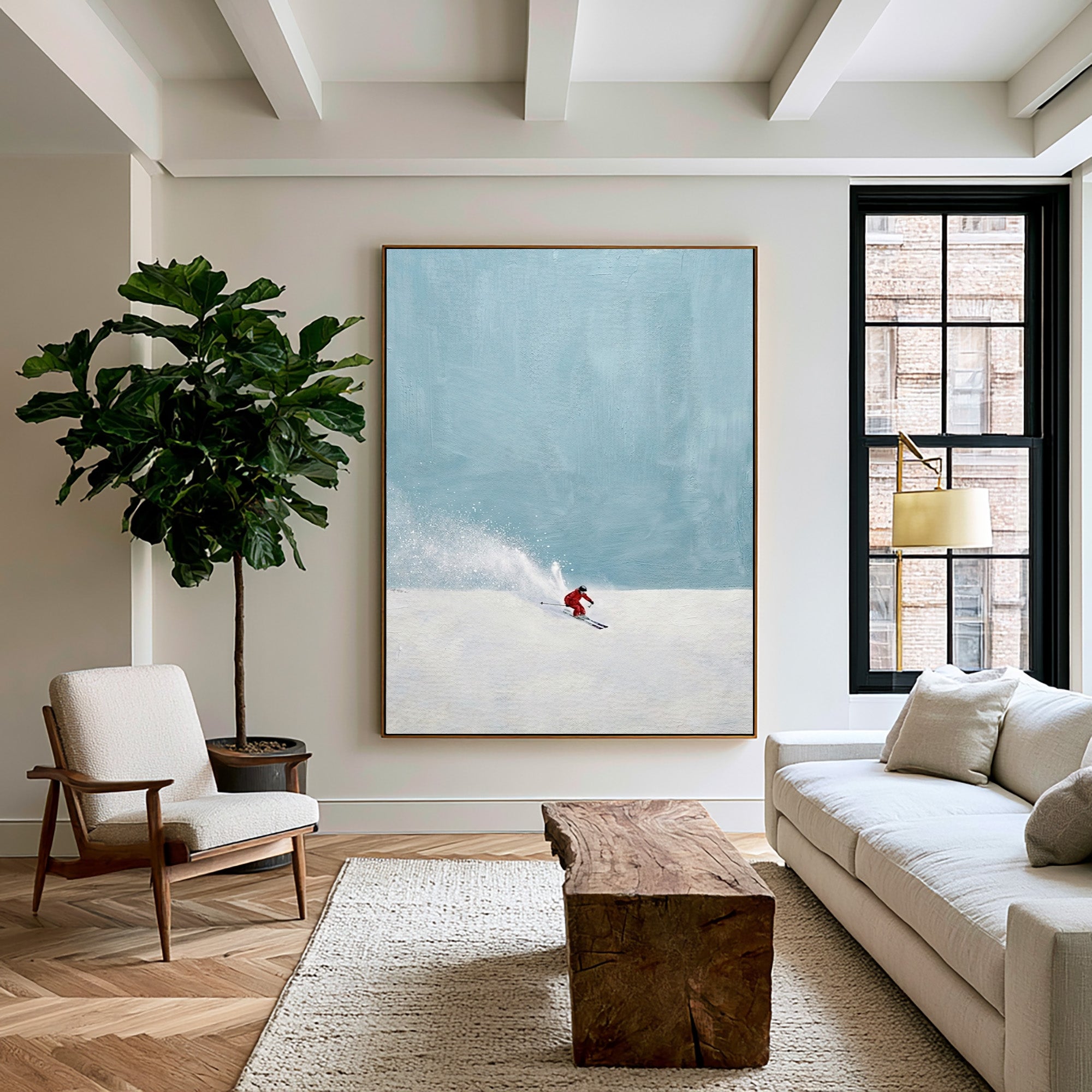 Large Modern Skier Wall Art Minimalist Alpine Snow Canvas Painting