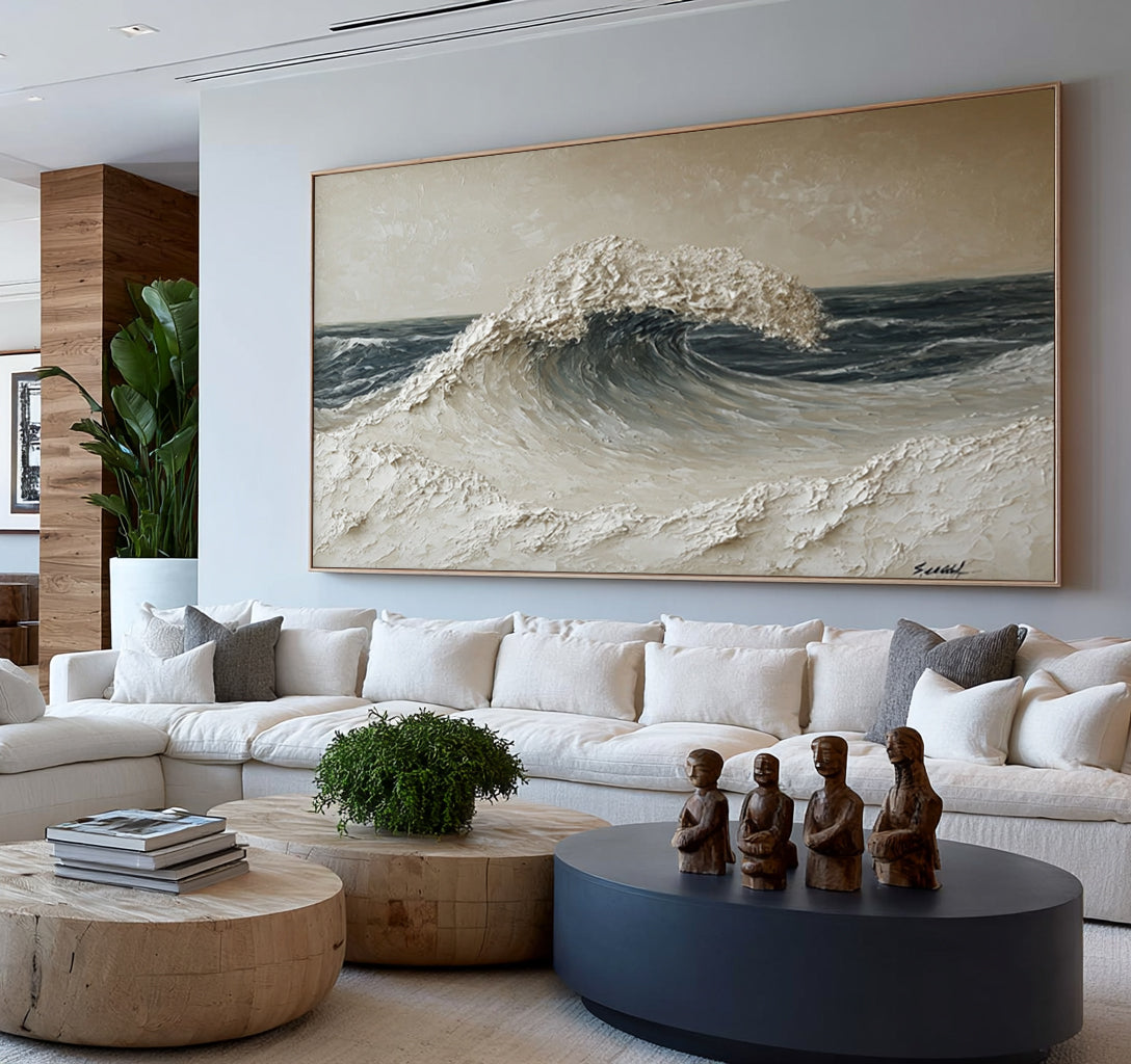 Large Nature Inspired Ocean Wall Art Textured Seascape Painting Organic Modern Coastal Home Decor