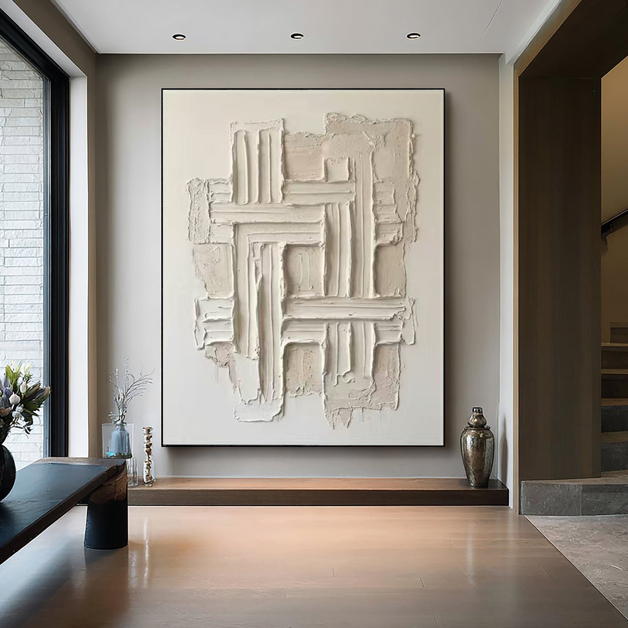 Large Architectural Oil Wall Painting – Minimalist Neutral Abstract Texture Art