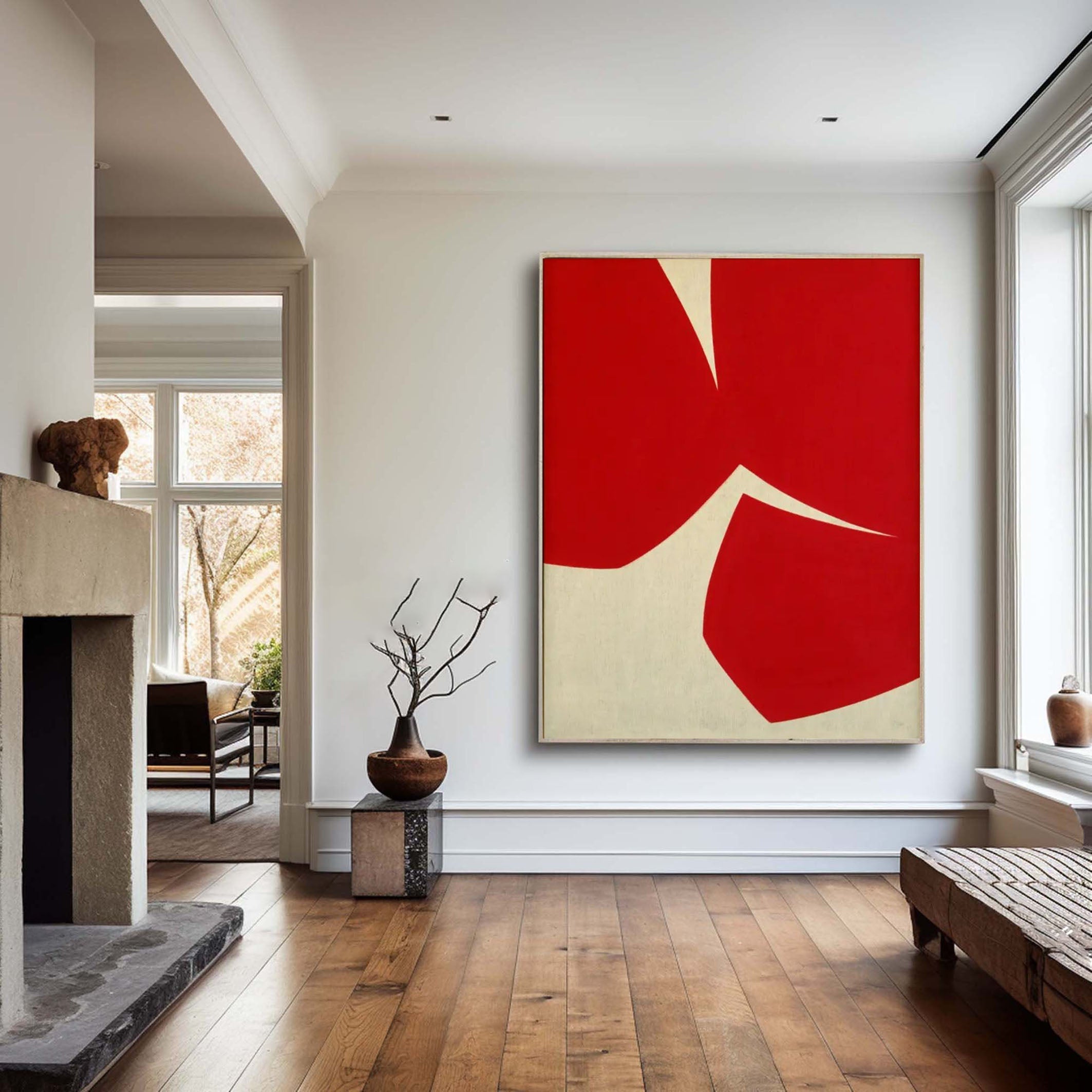 Bold Red Abstract Geometric Art Modern Wall Decor #AB024