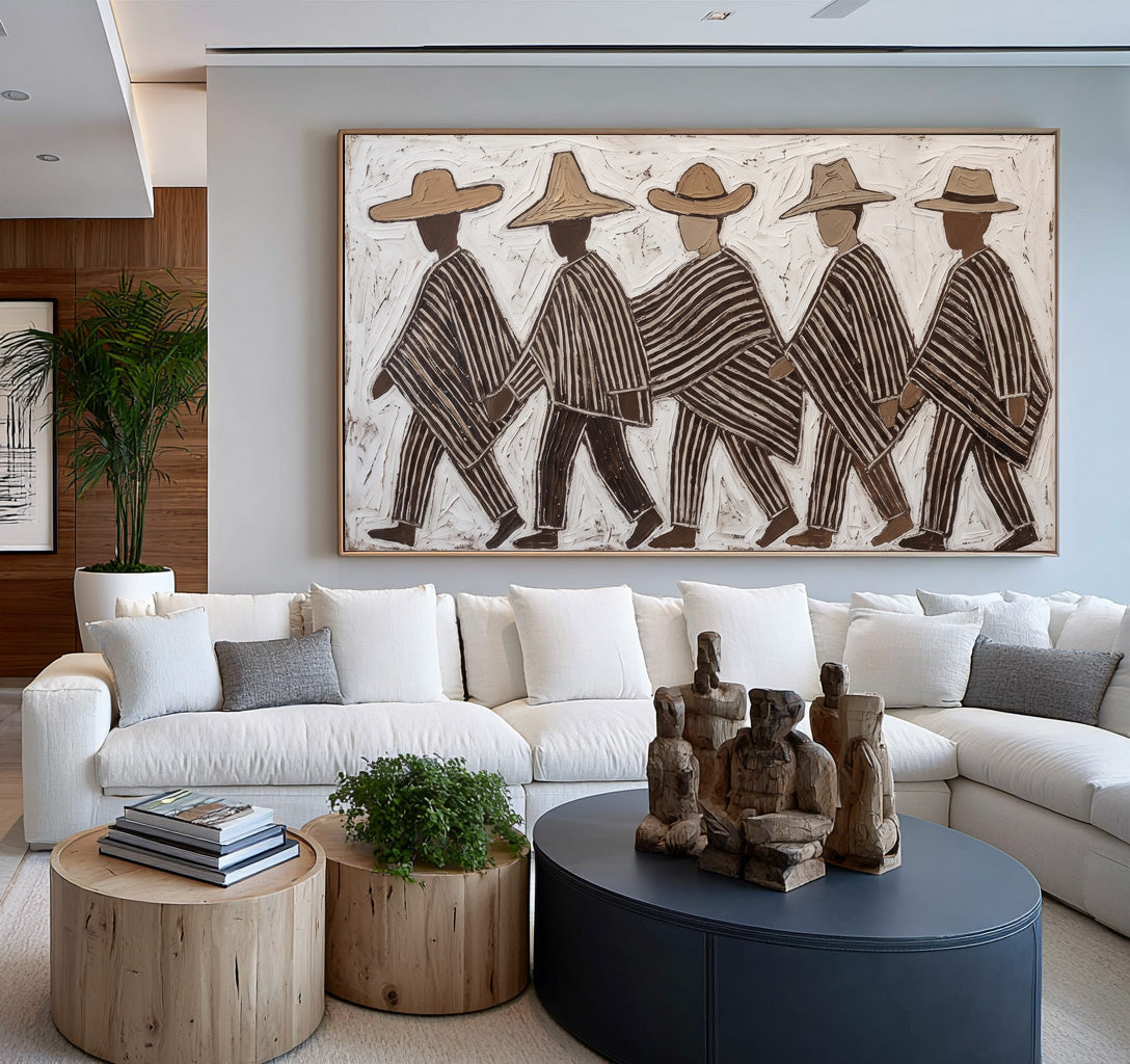 Earthy Folk Art Painting, Cultural Figurative Wall Decor, Textured Artwork