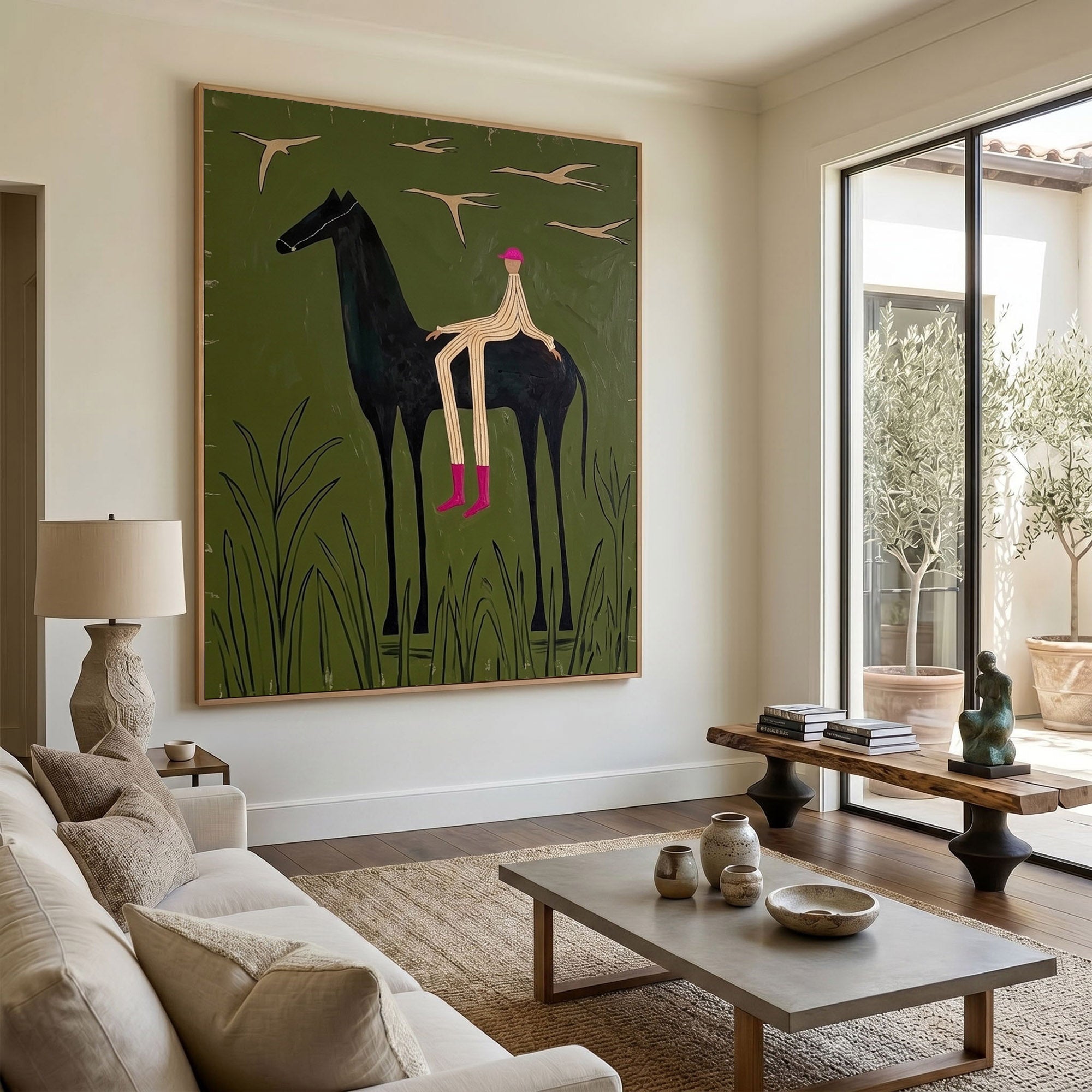 Large Cowboy Horse Wall Art Western Oil Painting Minimalist Ranch Home Decor