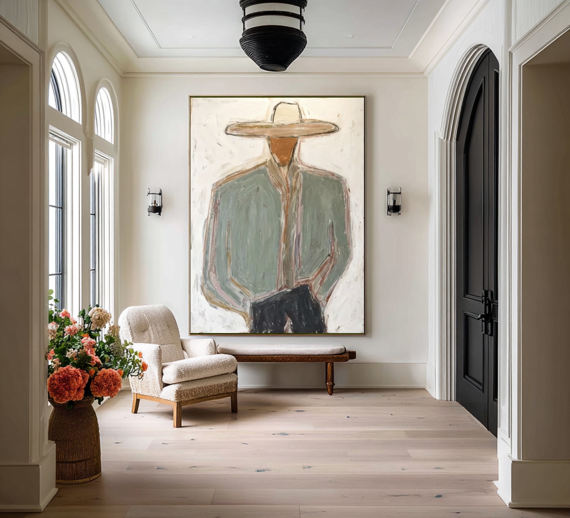 Large Minimalist Cowboy Canvas Art Contemporary Neutral Painting