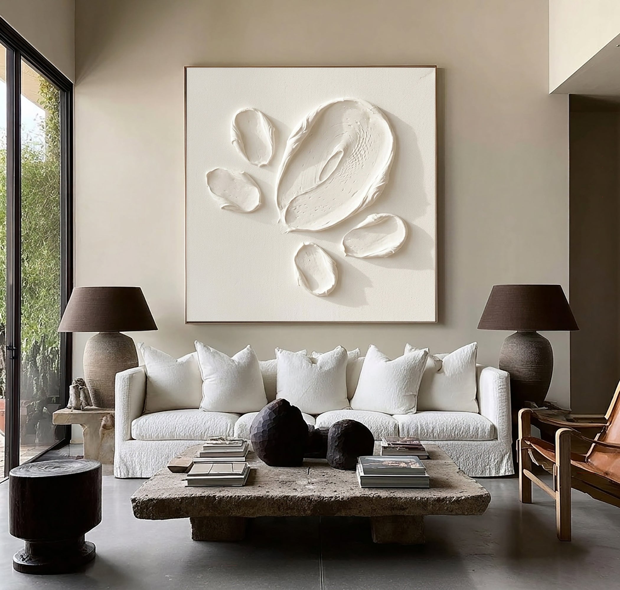 Large Minimal Relief Oil Painting for Modern Luxury Interiors