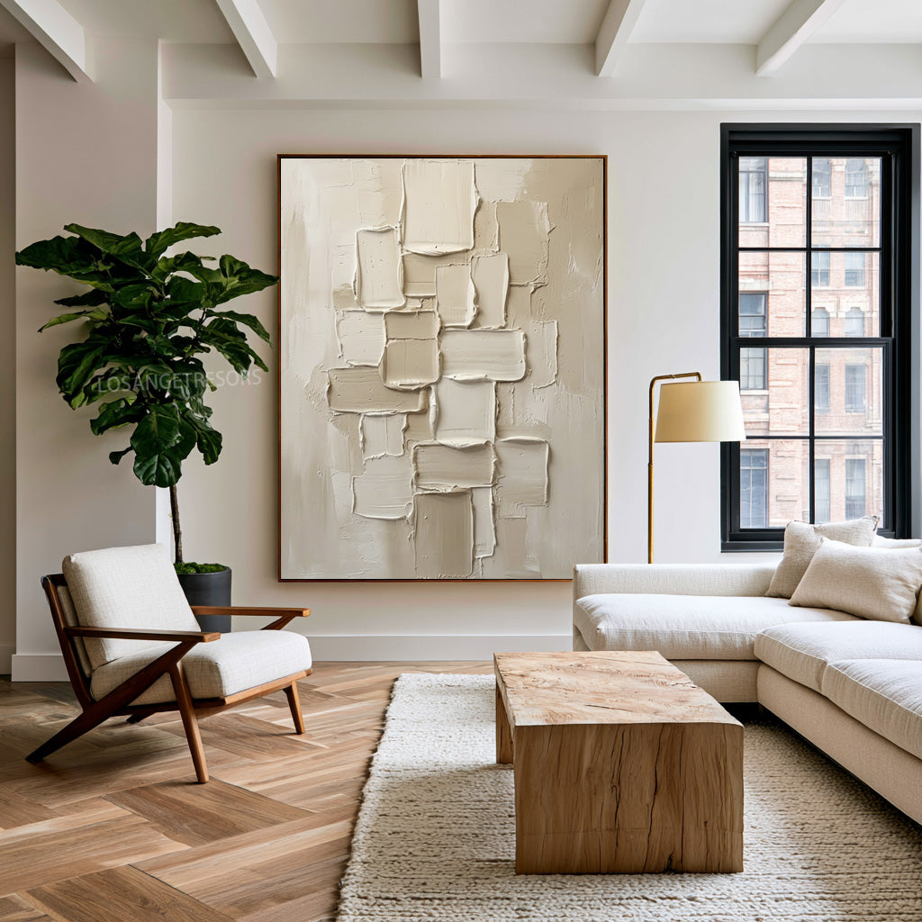 White Architecture Large Abstract Wall Art Ivory Textured Contemporary Sculpture Inspired Painting