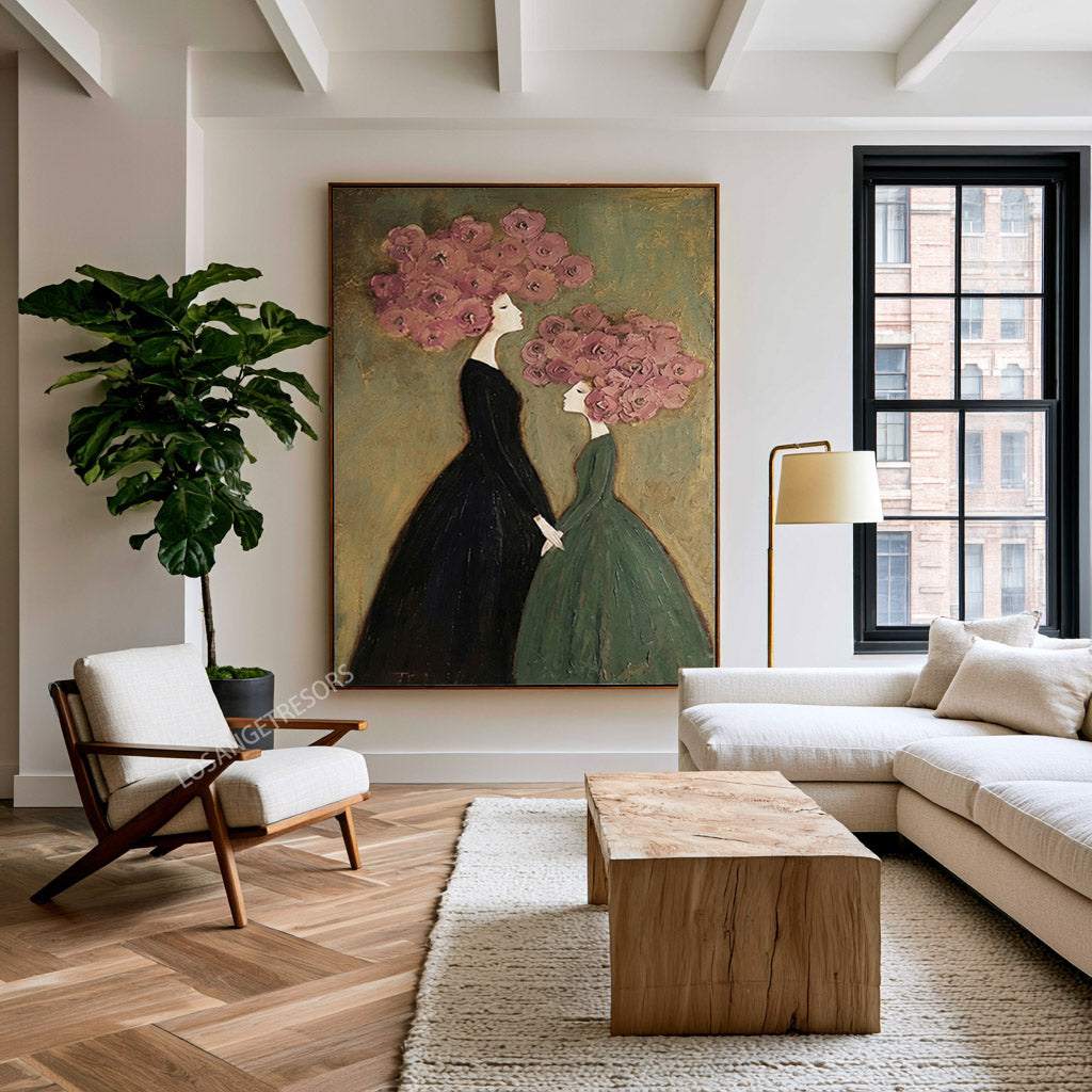 Large Floral Portrait Wall Art Modern Botanical Figure Oil Painting