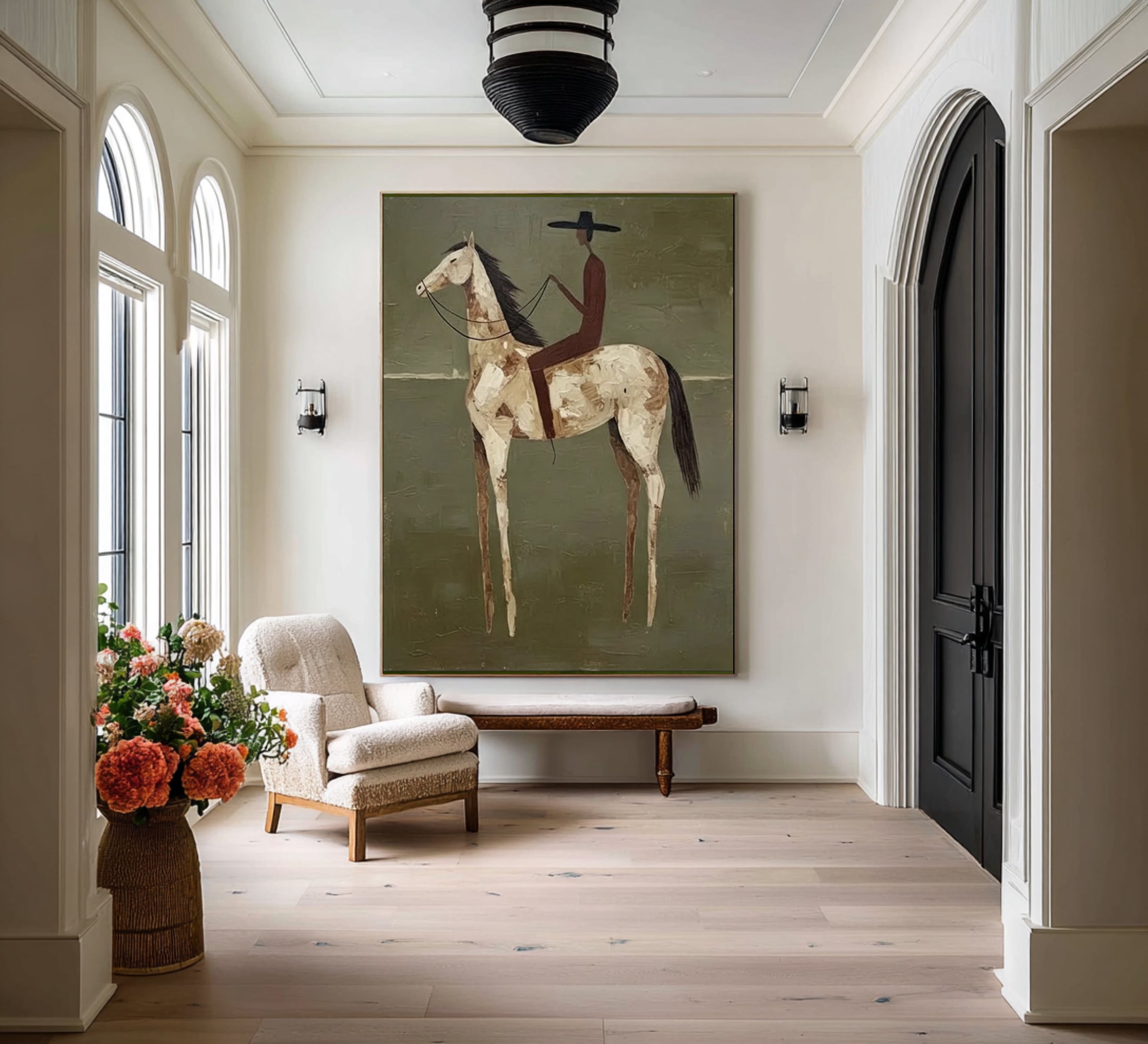 Large Modern Horse Rider Painting Contemporary Equestrian Wall Art
