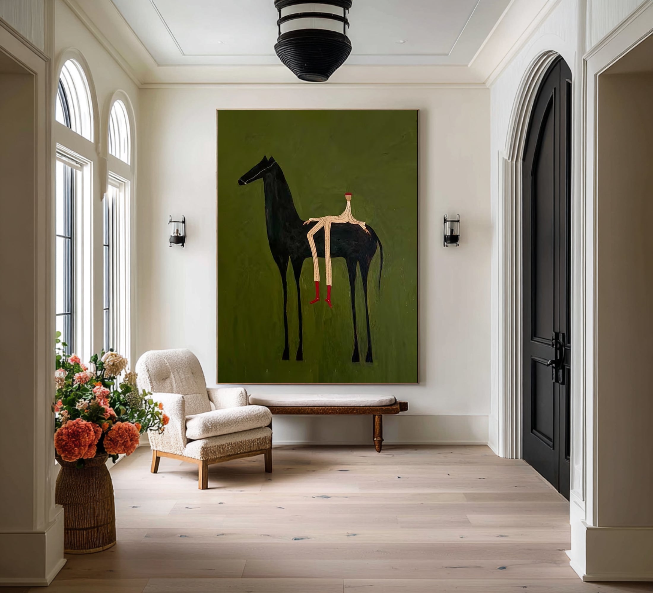 Large Green Horse Wall Art Contemporary Minimalist Canvas Painting