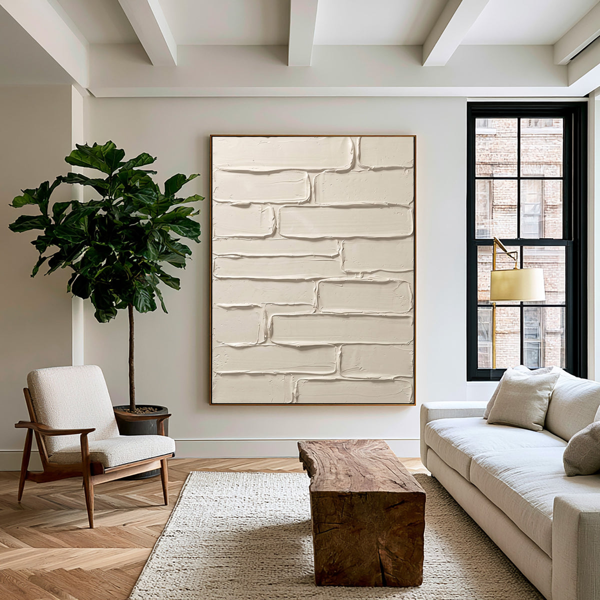 Handcrafted Surface Contemporary Neutral Abstract Painting Textured Cream White Handmade Wall Art