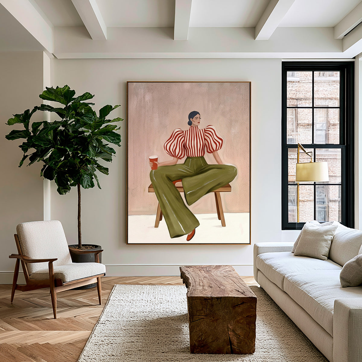 She Sits in Her Own Rhythm Contemporary Female Figure Fashion Painting Wall Art