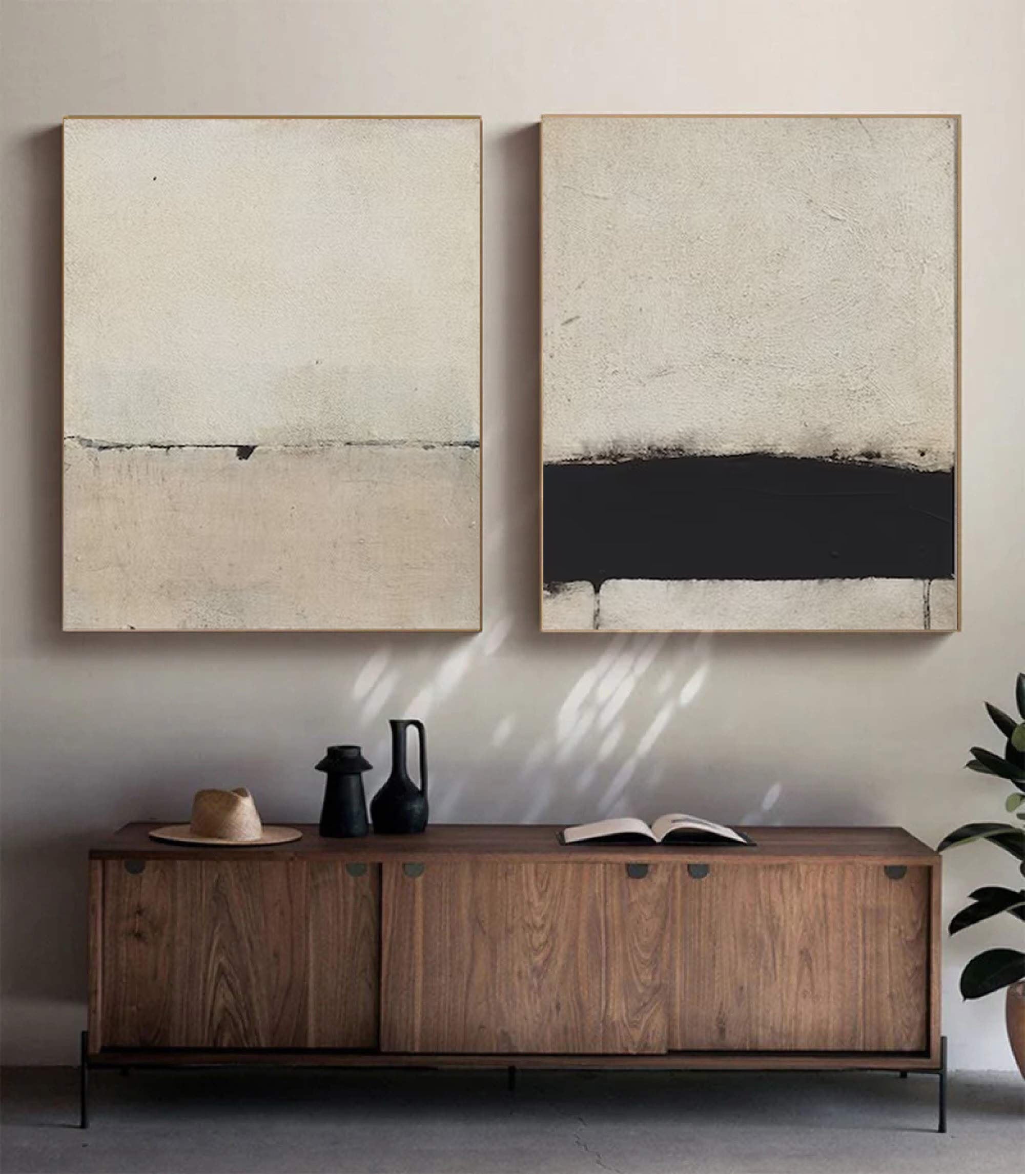 Neutral Minimalist Diptych Wabi Sabi Canvas Art Set of 2 #MMS061