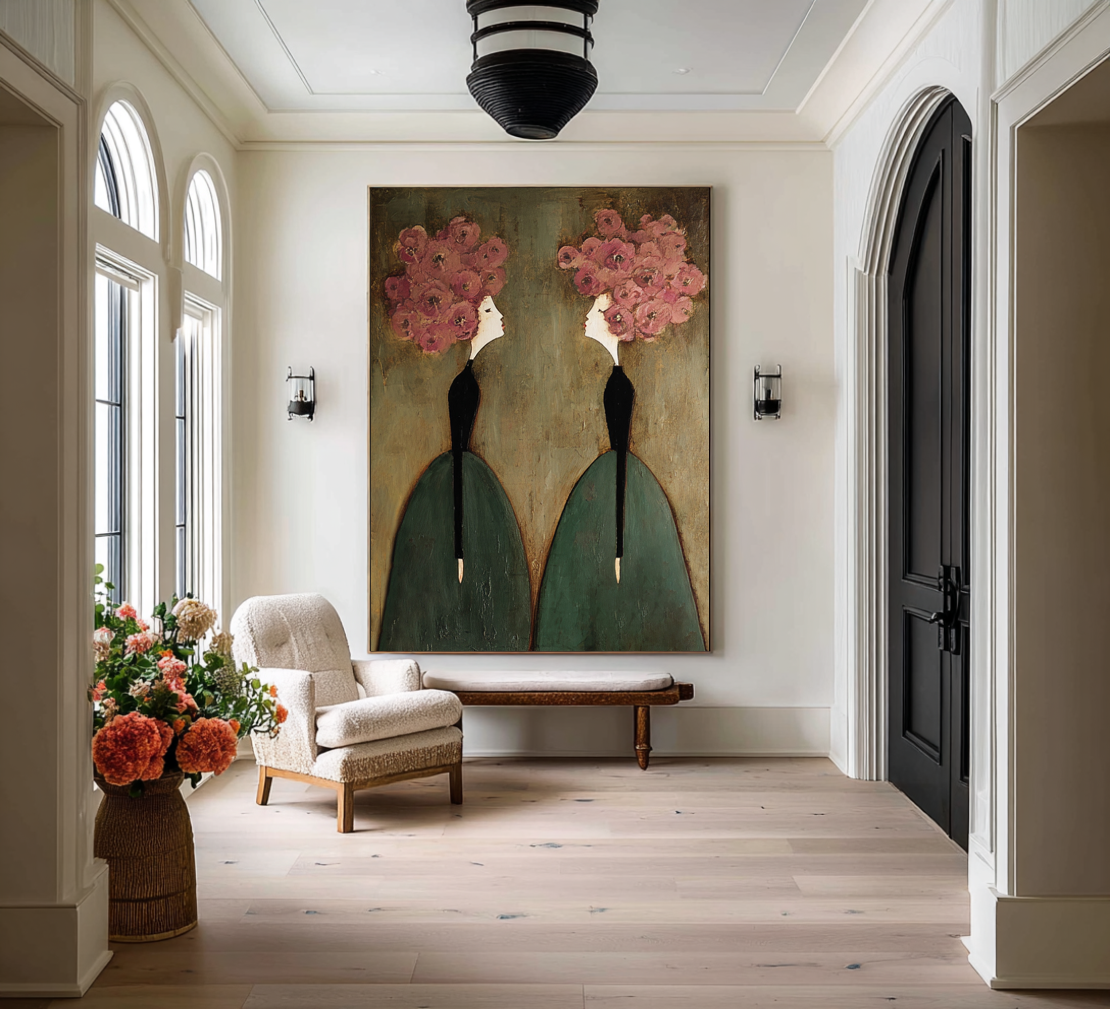 Large Figurative Oil Painting - Pink Floral Wall Art | KelorArt
