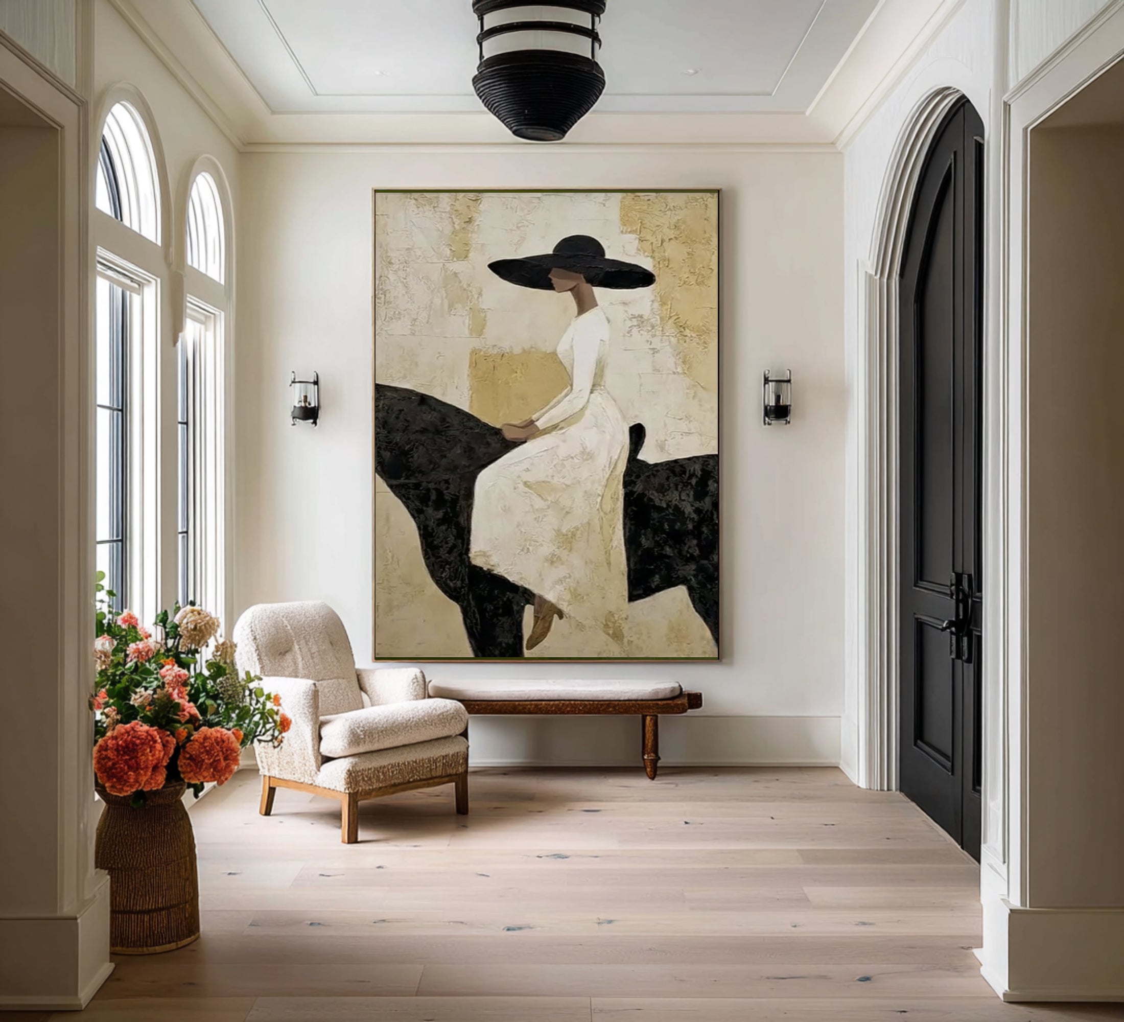 Luxury Black and White Horse Painting Minimalist Figurative Wall Decor