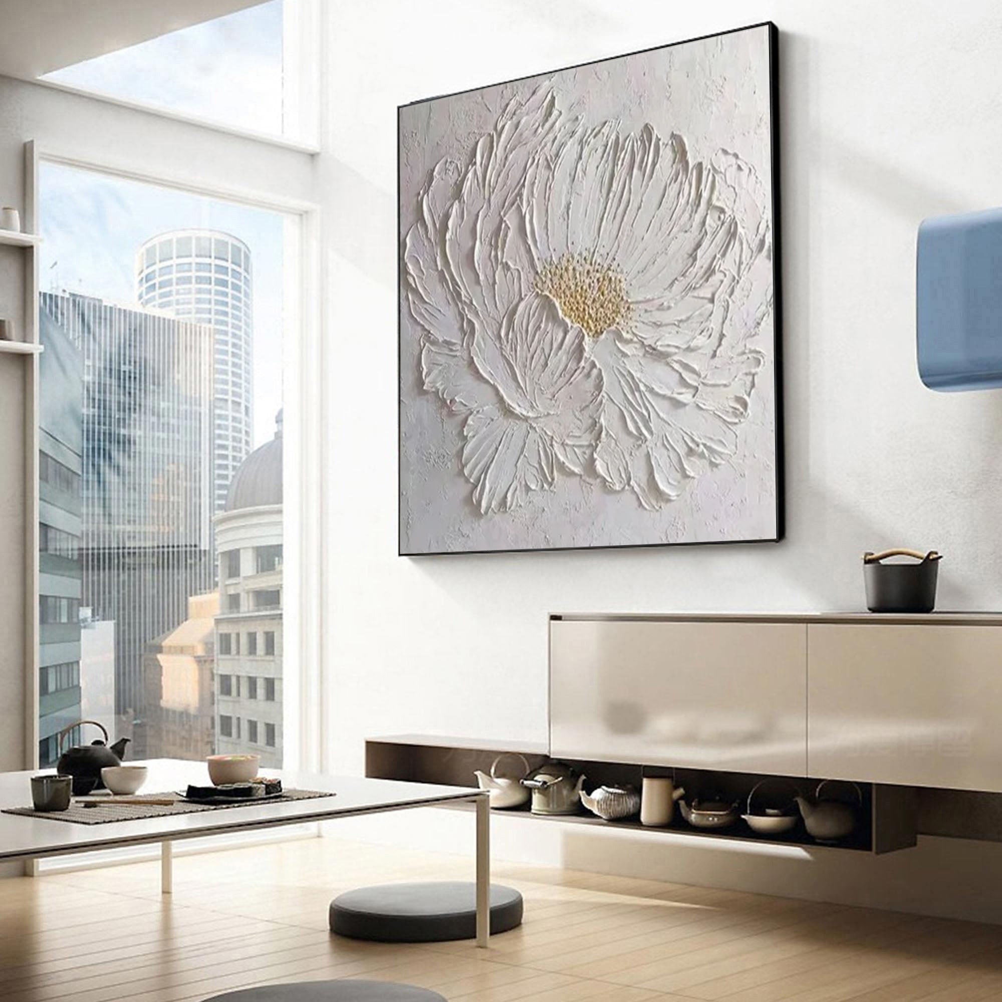 Elegant White Flower Canvas Art for Modern Living Room Decor #FB024