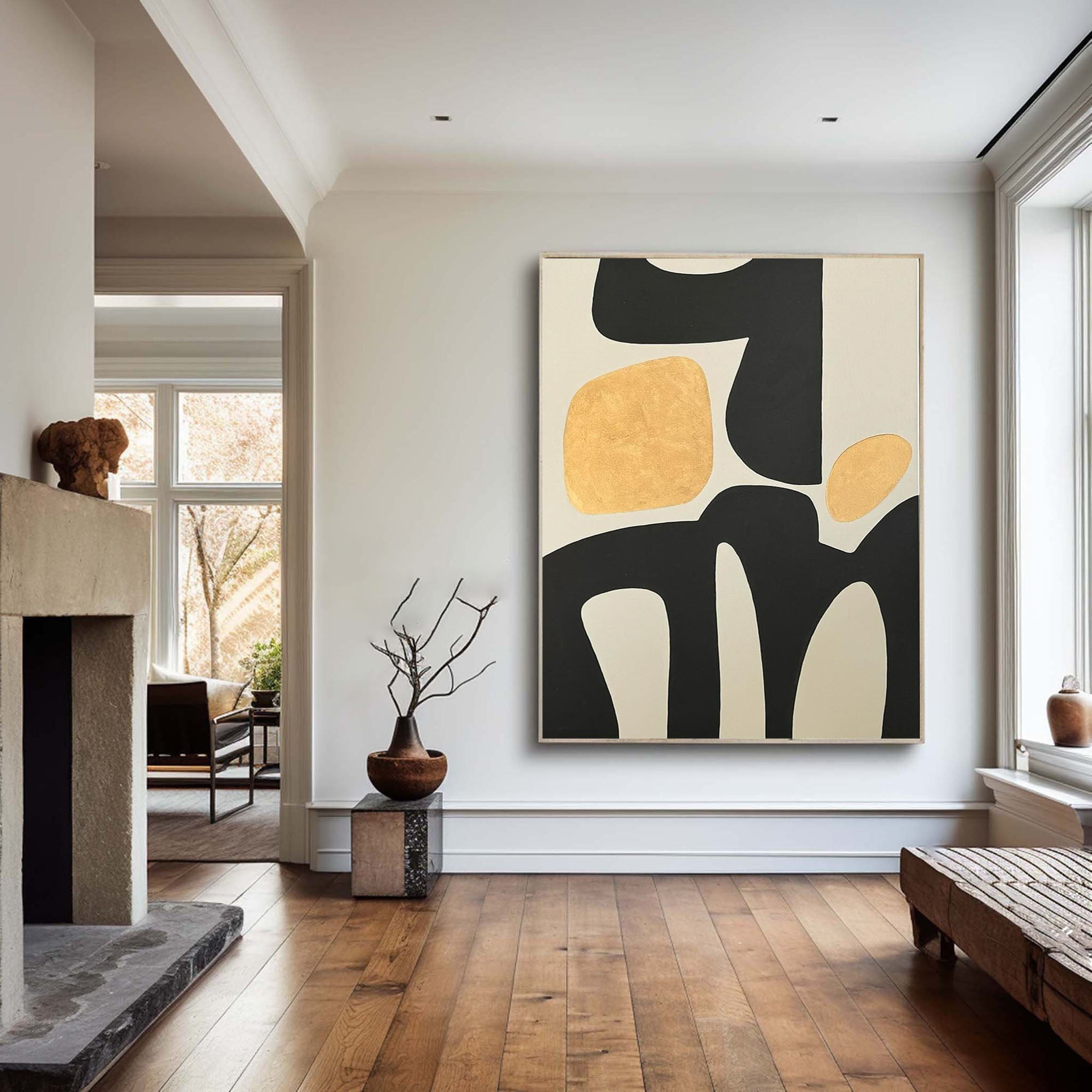 Modern Abstract Wall Art in Black and Yellow #MM068