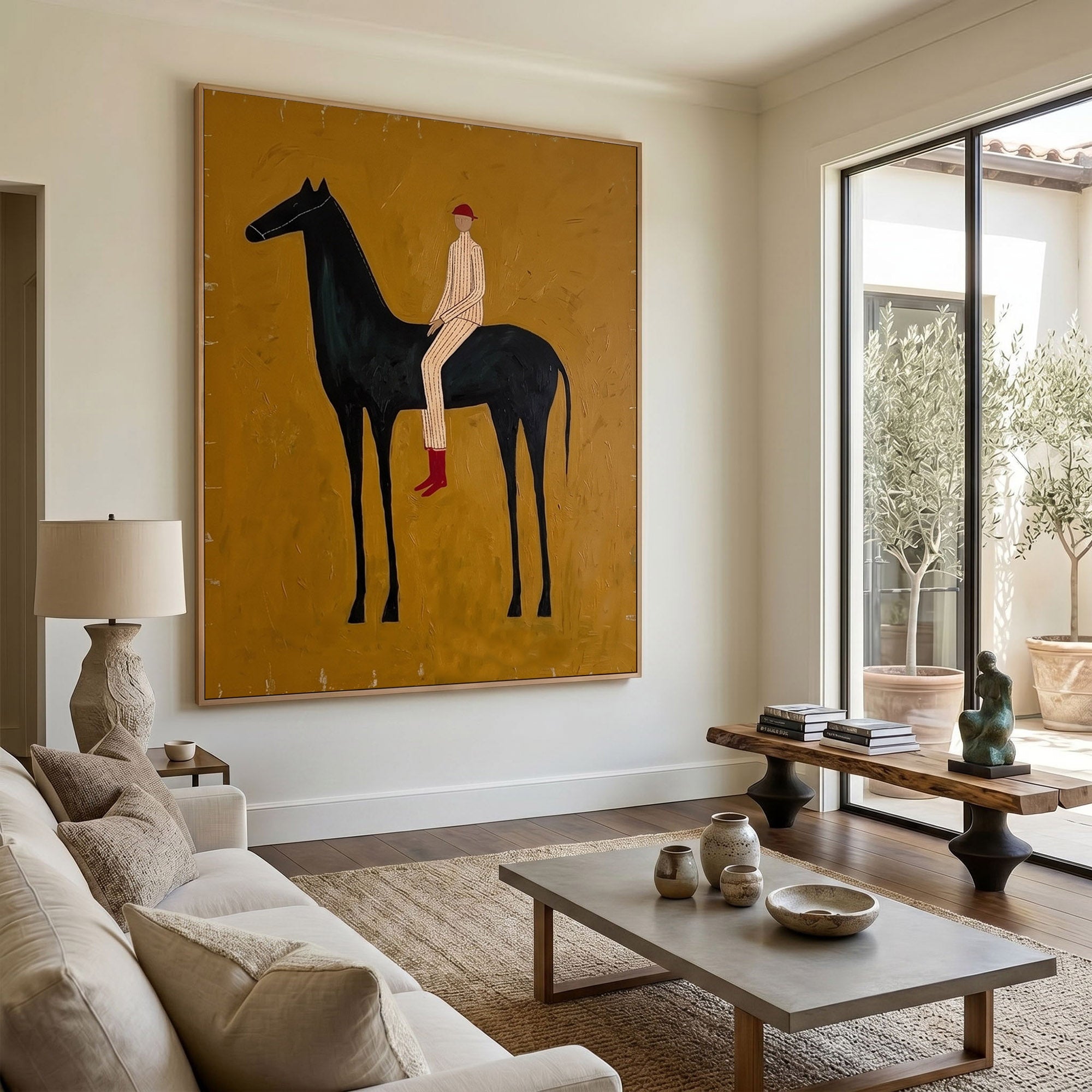 Large Cowboy Horse Wall Art Modern Western Oil Painting Southwestern Ranch Artwork