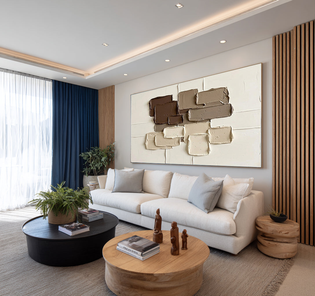 Large Contemporary Neutral Wall Art Geometric Texture Canvas Decor