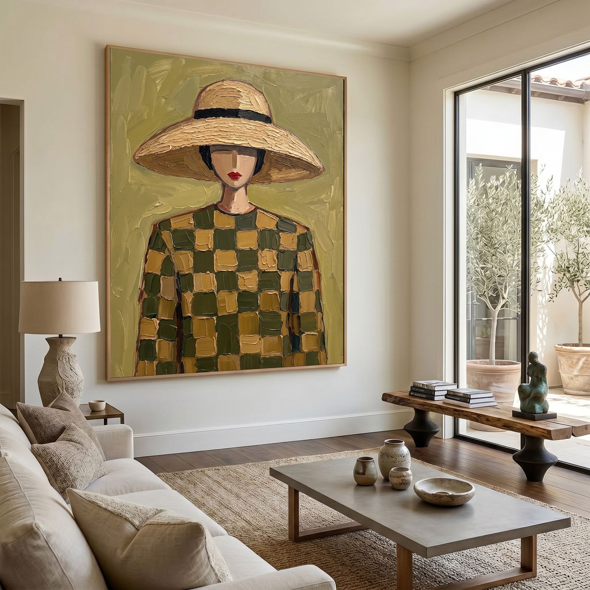 Large Modern Woman Portrait Wall Art Abstract Oil Painting Cowgirl Cowboy Vintage Americana Art Western Fashion Decor Contemporary Home
