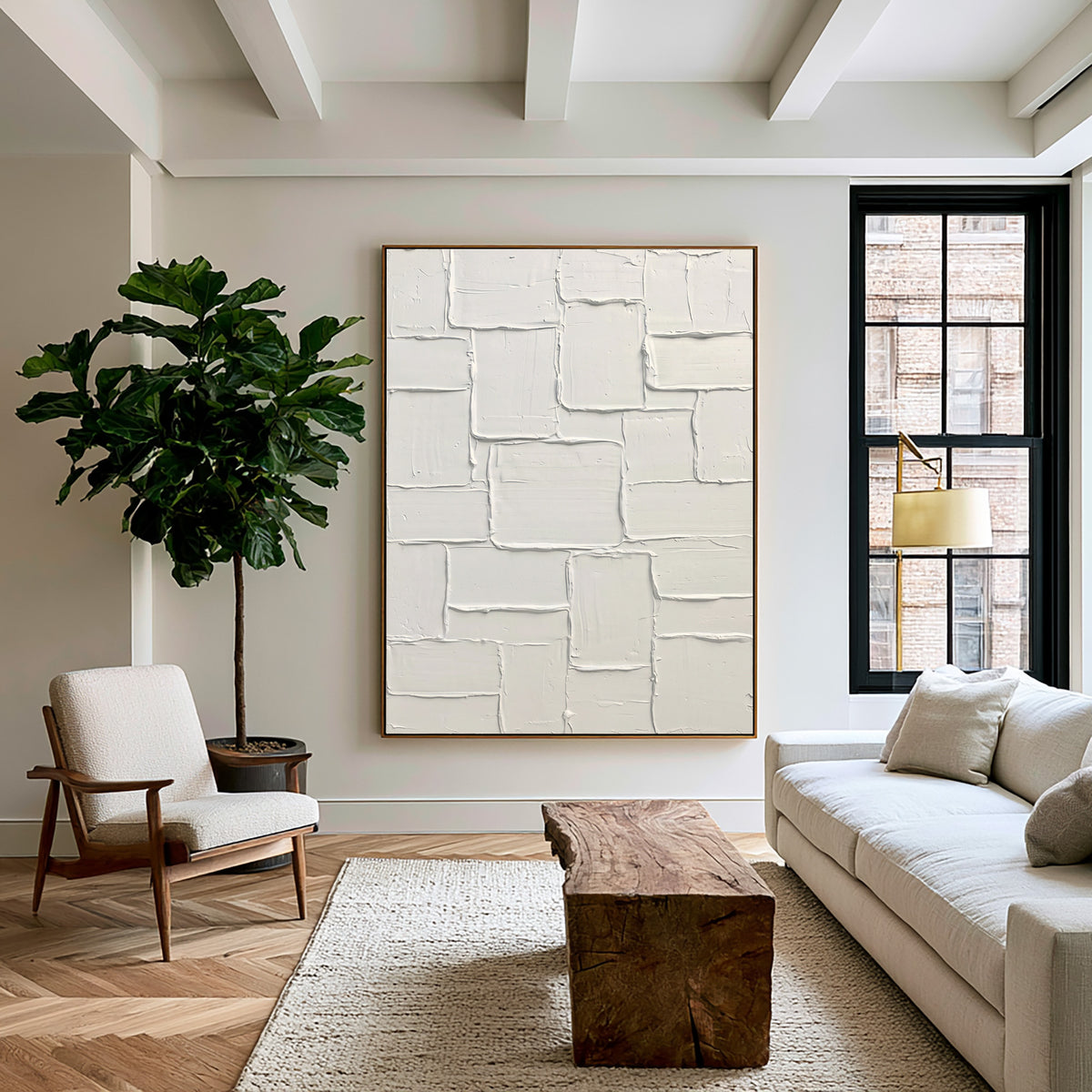 Architectural Ivory Blocks Contemporary Handmade Painting Large Neutral Textured Abstract Wall Artwork