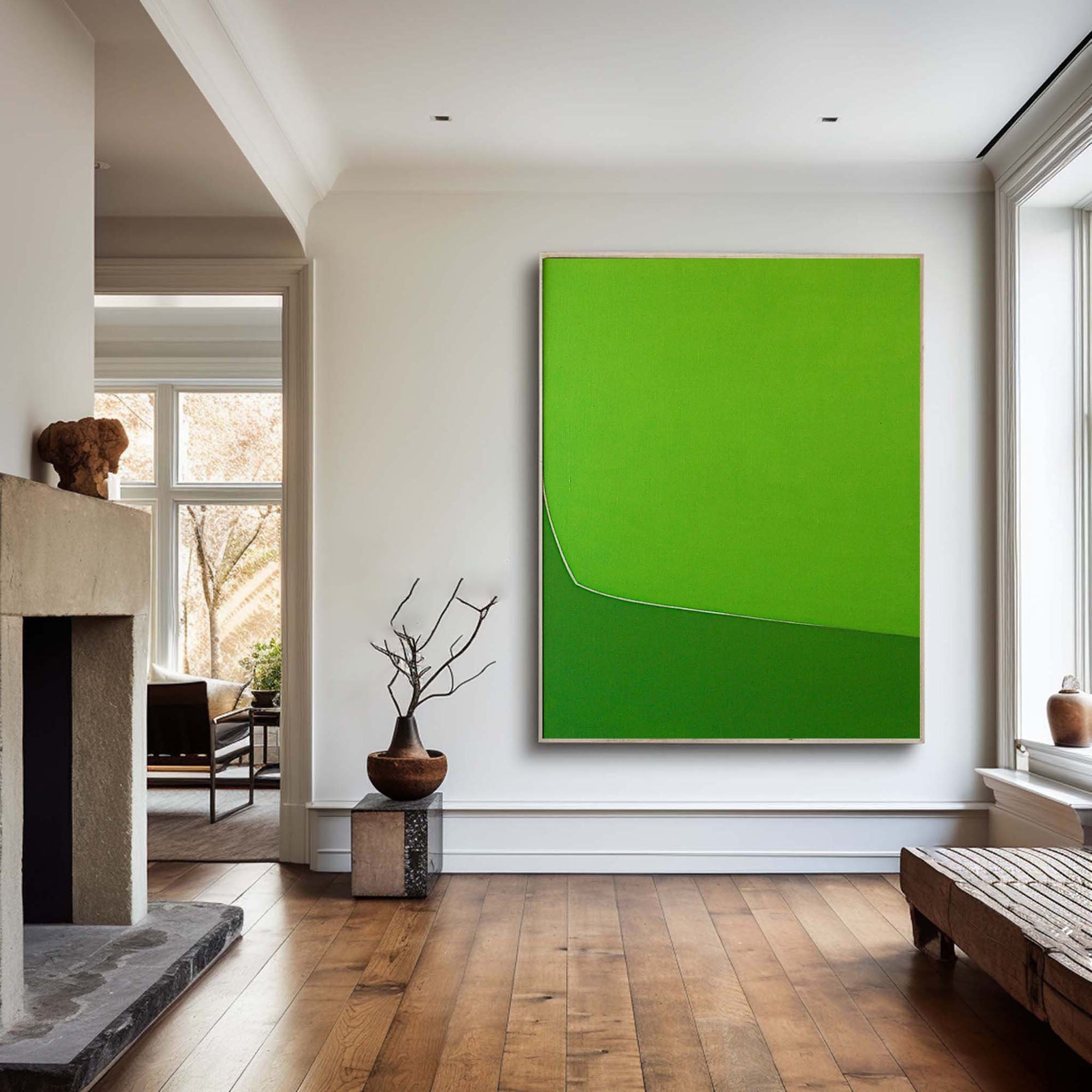 Vibrant Green Abstract Wall Art Bold Minimalist Canvas  #AB018