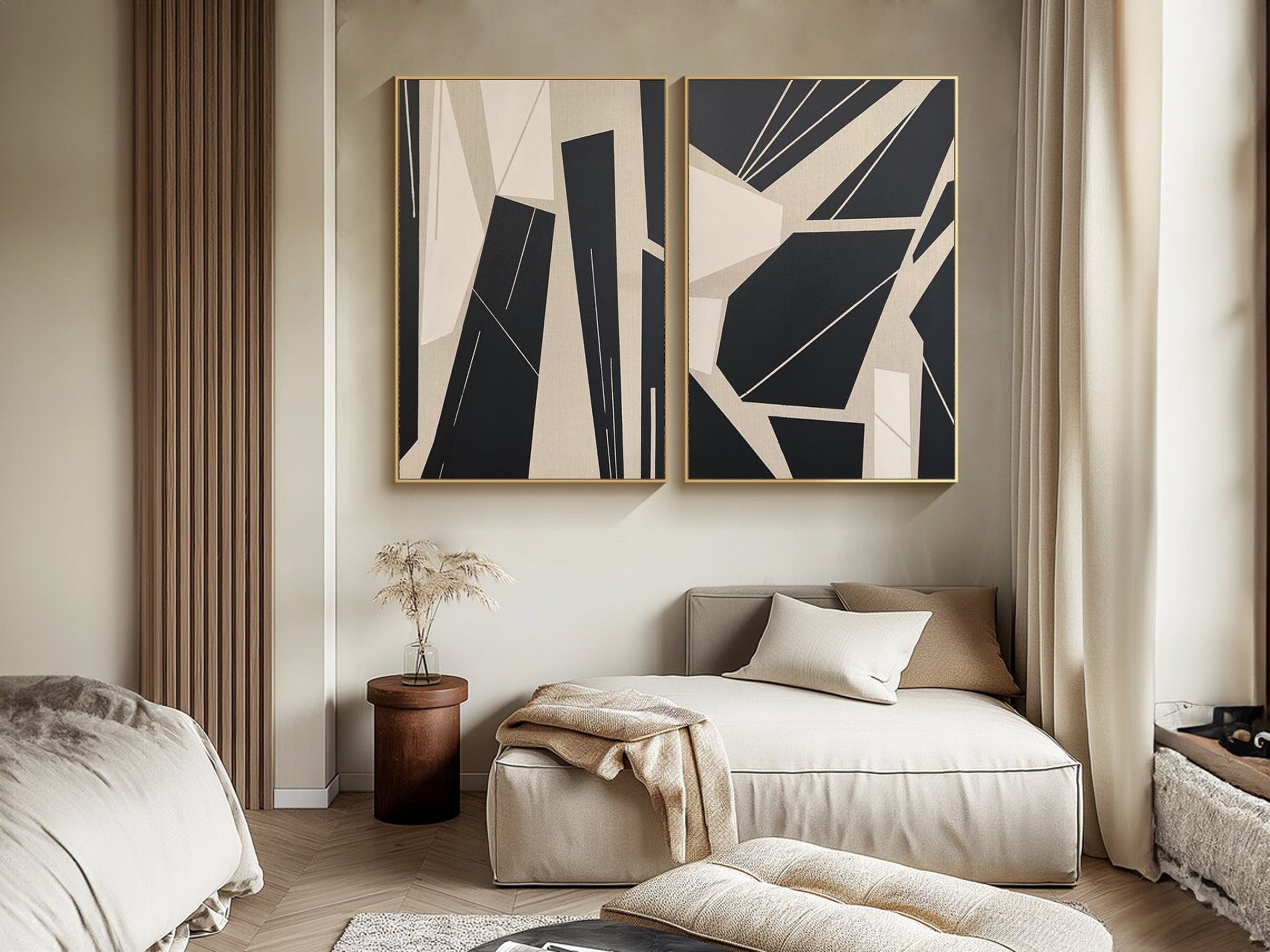 Contemporary Black & Beige Geometric Wall Art #MMS047