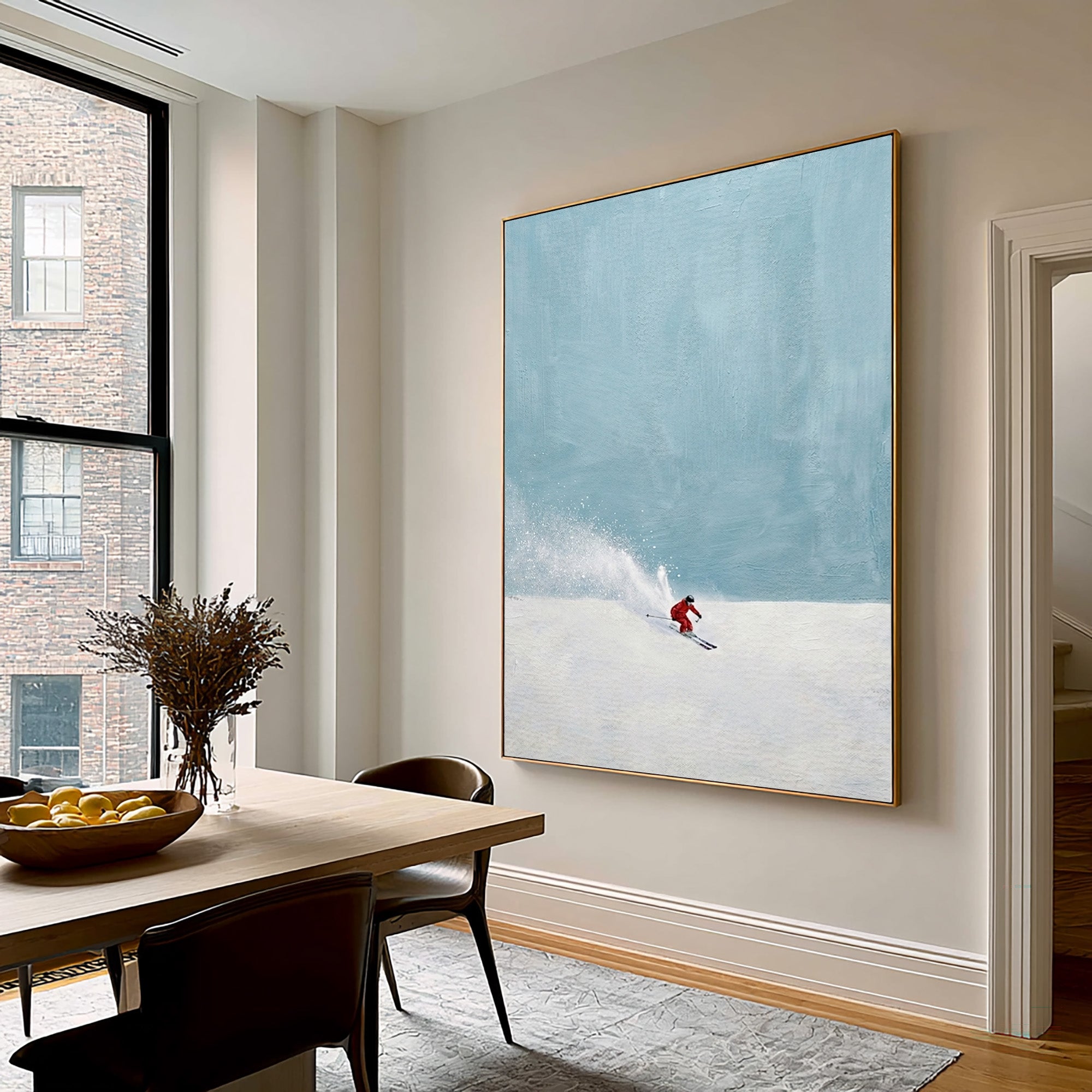 Large Modern Skier Wall Art Minimalist Alpine Snow Canvas Painting