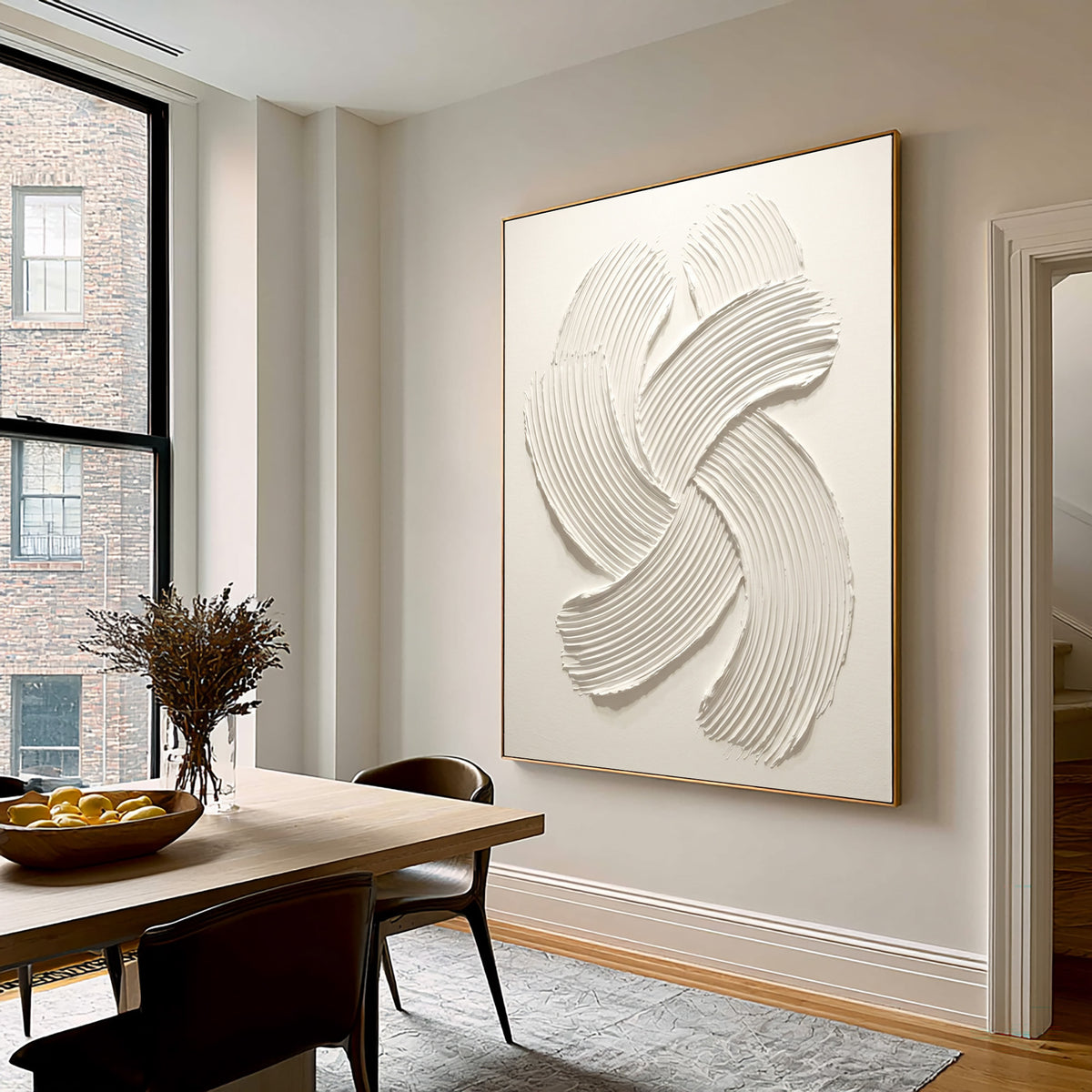 Rhythmic Curves Handmade Textured Abstract Artwork White Sculptural Relief Painting Contemporary Wall Decor