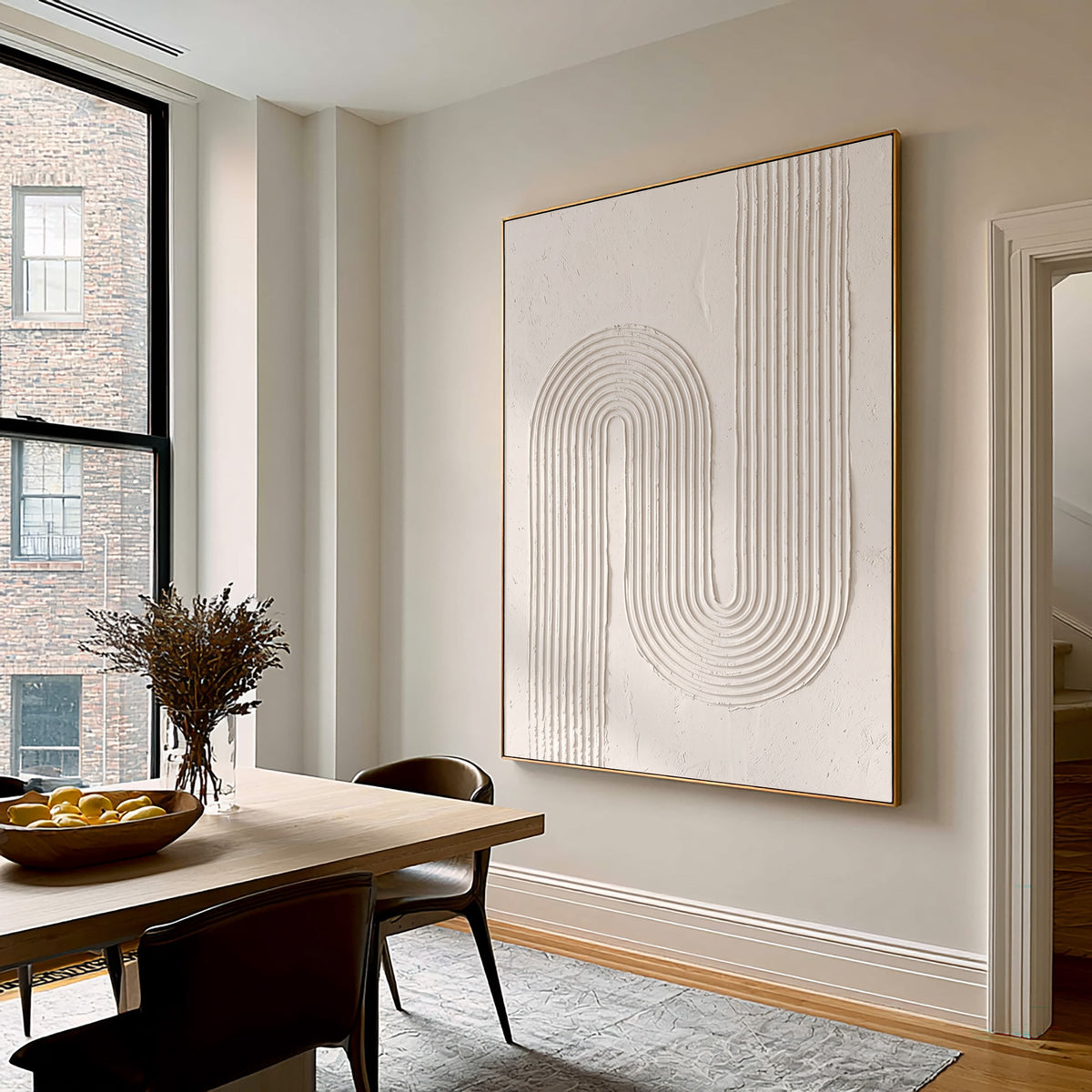 Modern Linear Sculpture Handmade Abstract Artwork White Textured Relief Painting Minimalist Wall Decor