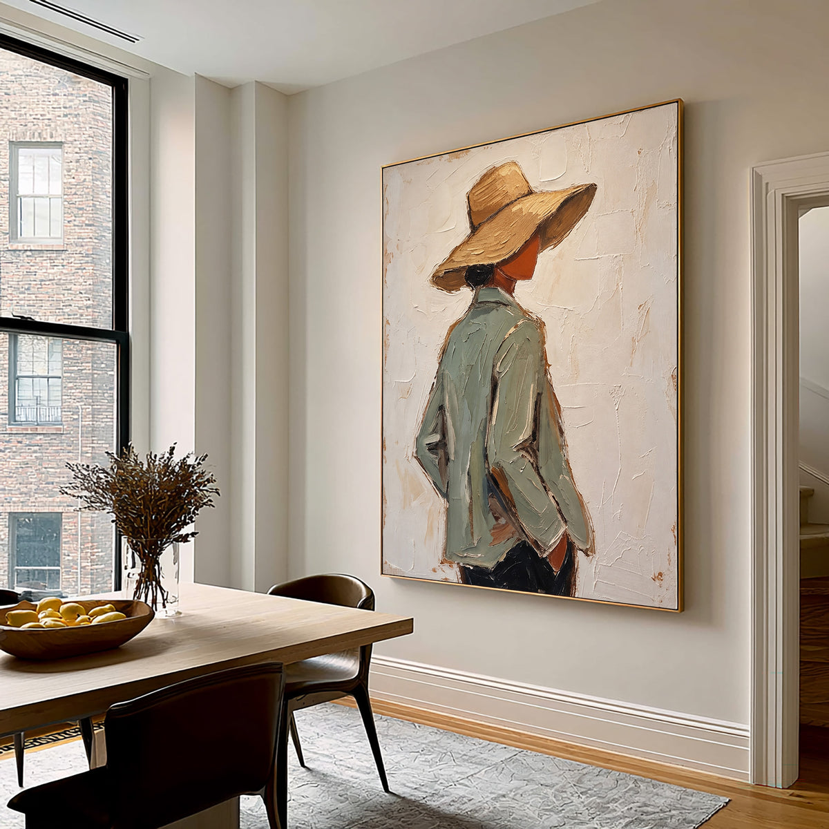 Modern Woman Straw Hat Figurative Painting Contemporary Wall Art