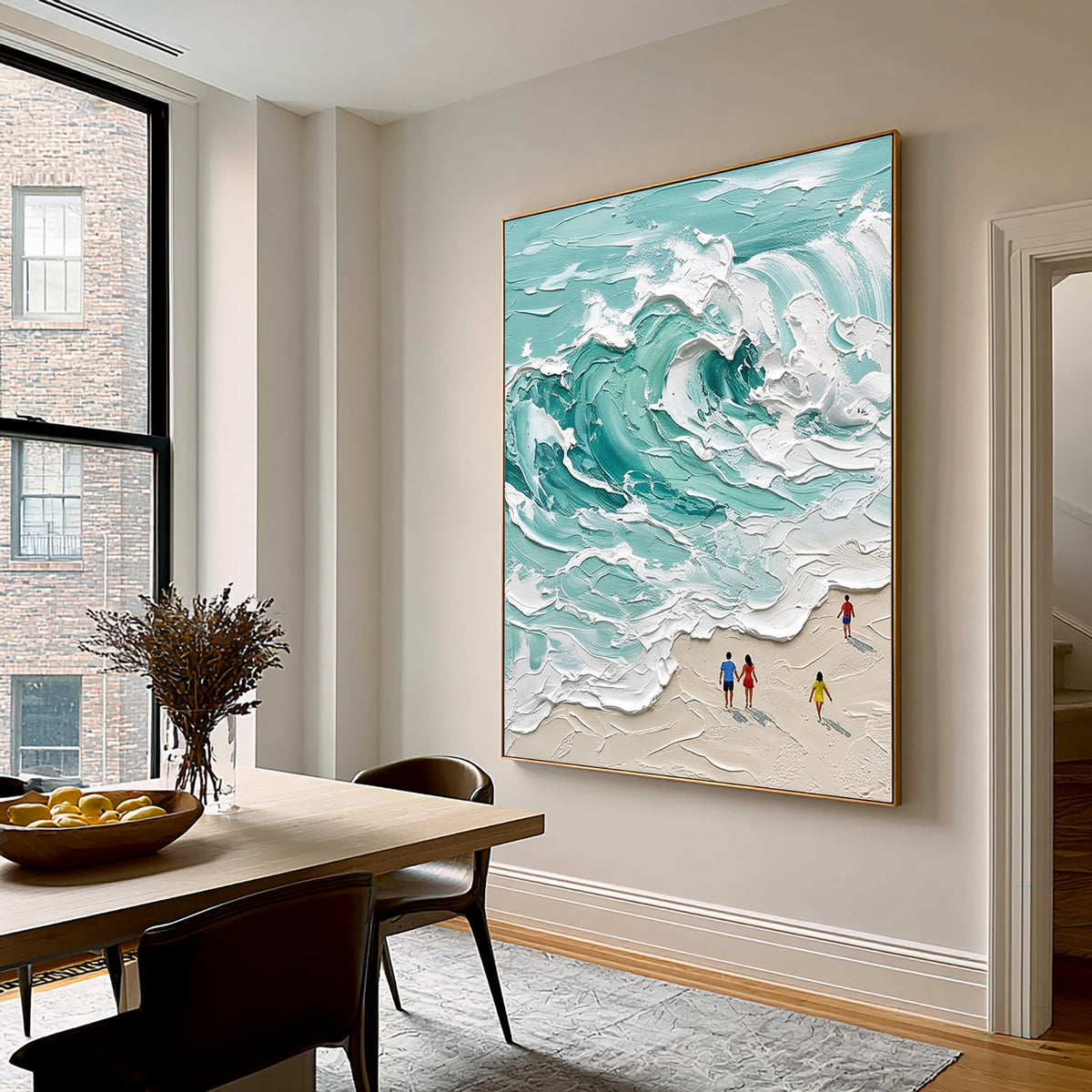 Large Coastal Beach Ocean Waves Wall Art Turquoise Sea Textured Oil Painting Seascape Artwork Luxury Beach House Decor