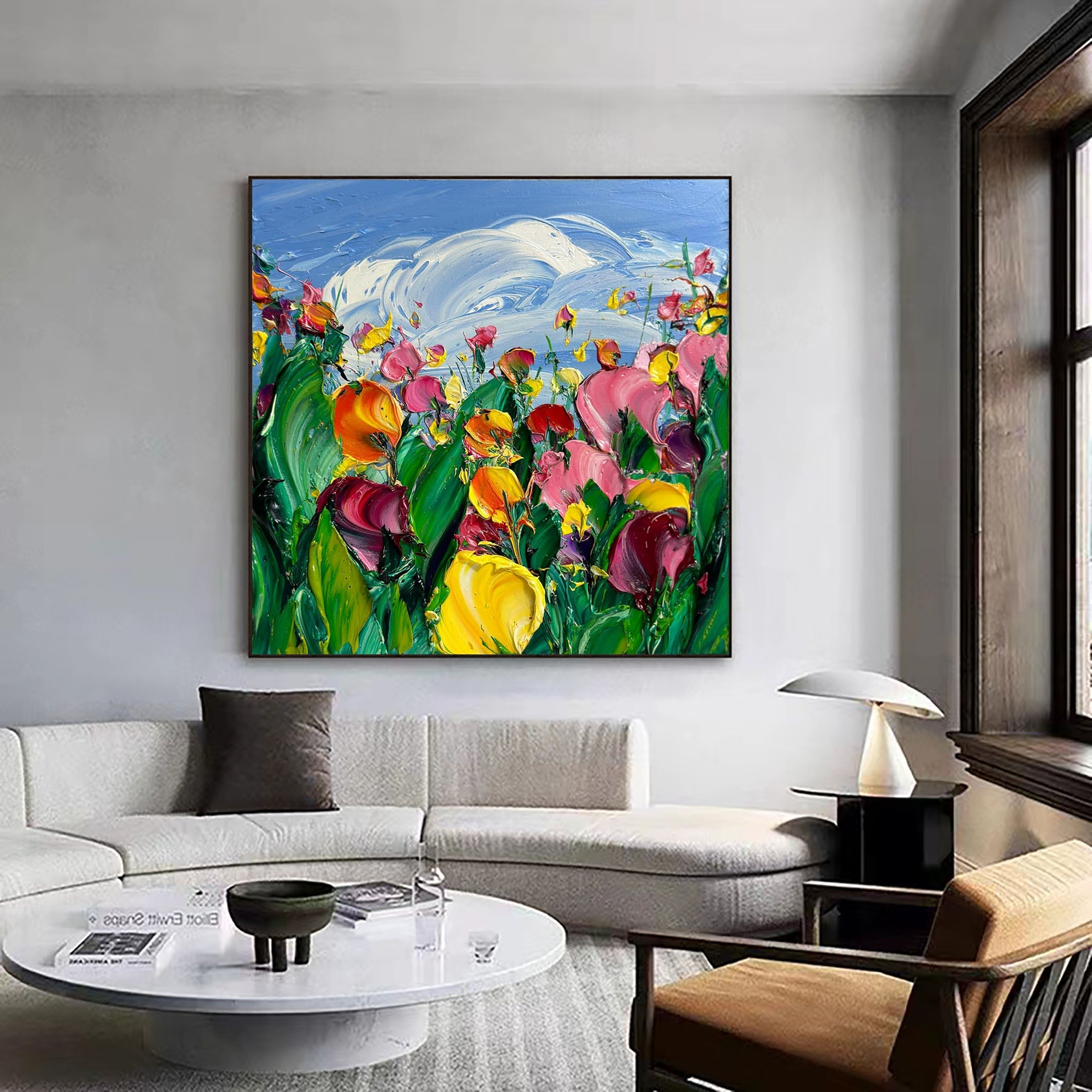 Colorful Flowers Painting Lively Artwork for Elegant Interiors #FB006