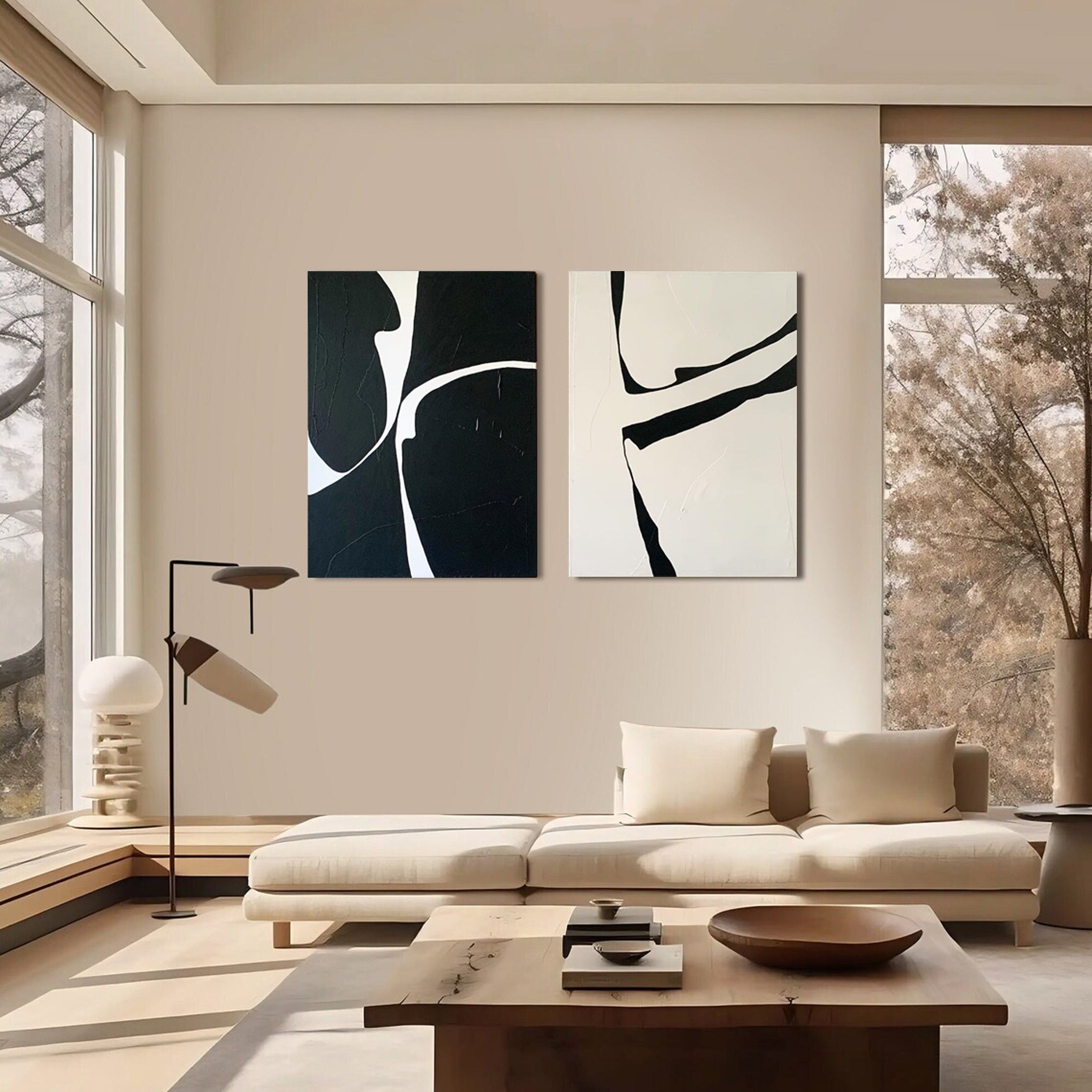 Minimalist Black and White Abstract Art Set Of 2 #MMS001