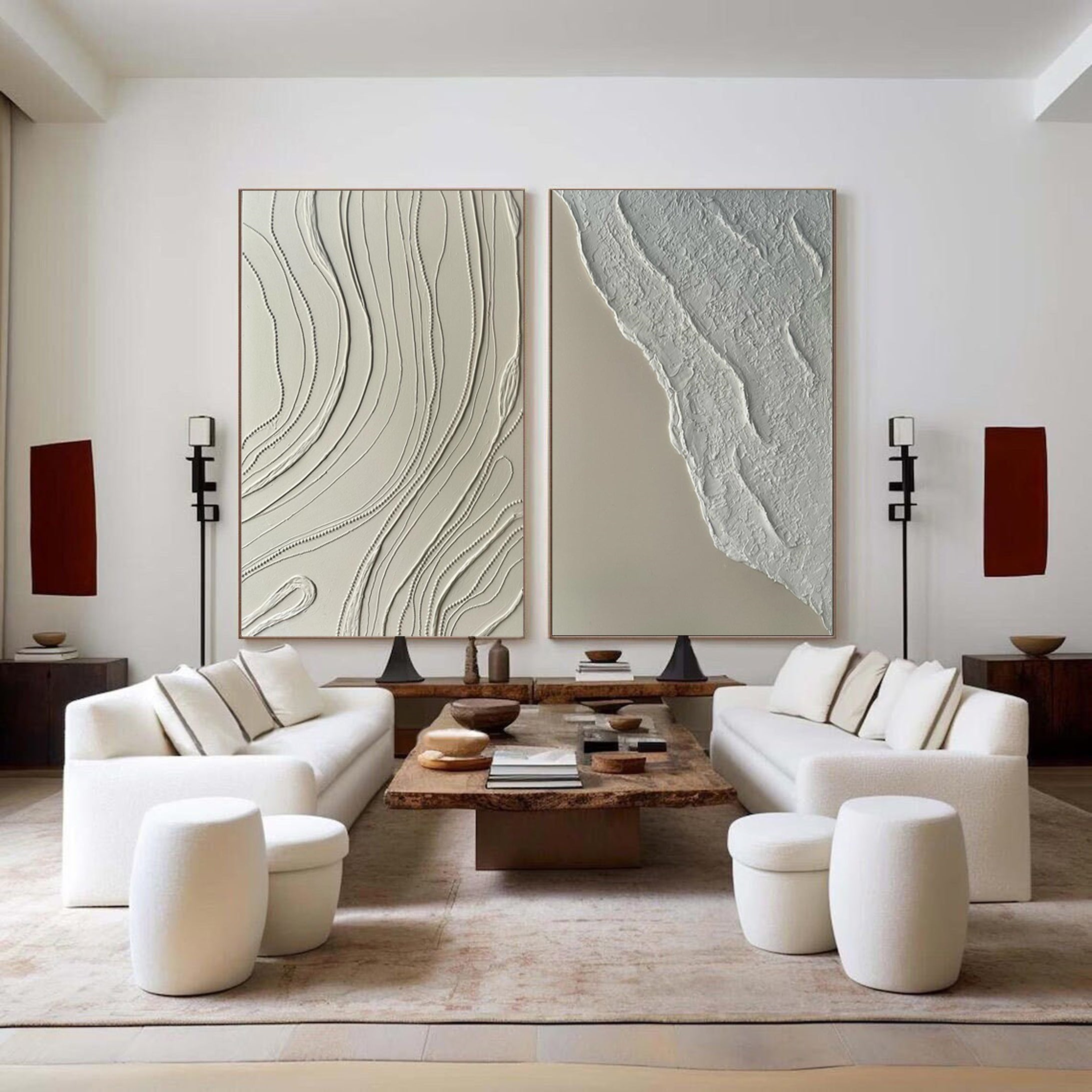 Neutral Abstract Wall Art Textured and Smooth Canvas Set #MMS050