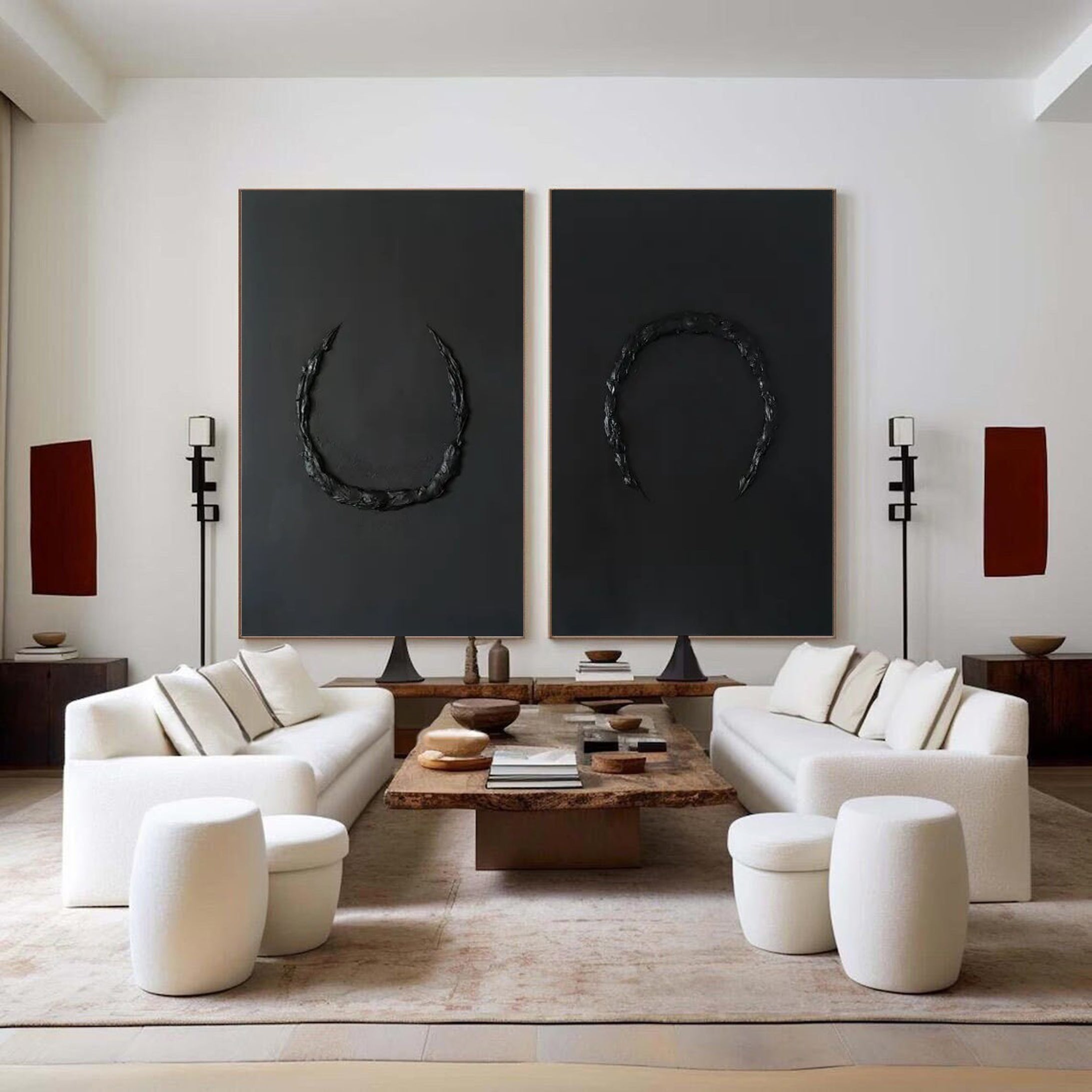 Modern Minimalist Black Abstract Art Set Of 2 #MMS027