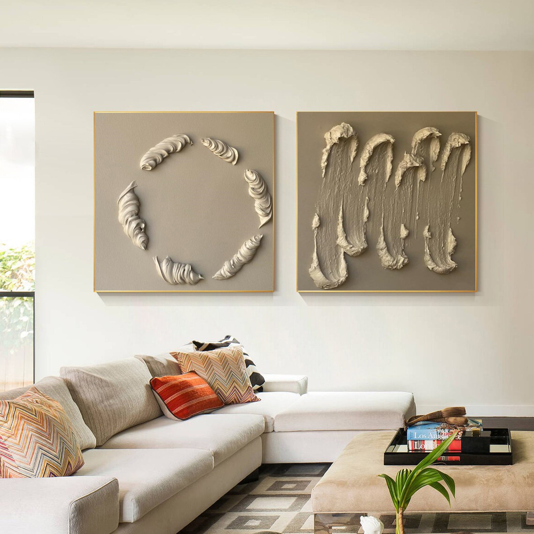 Geometric 3D Wall Art Contemporary Textured Canvas Set #MMS010