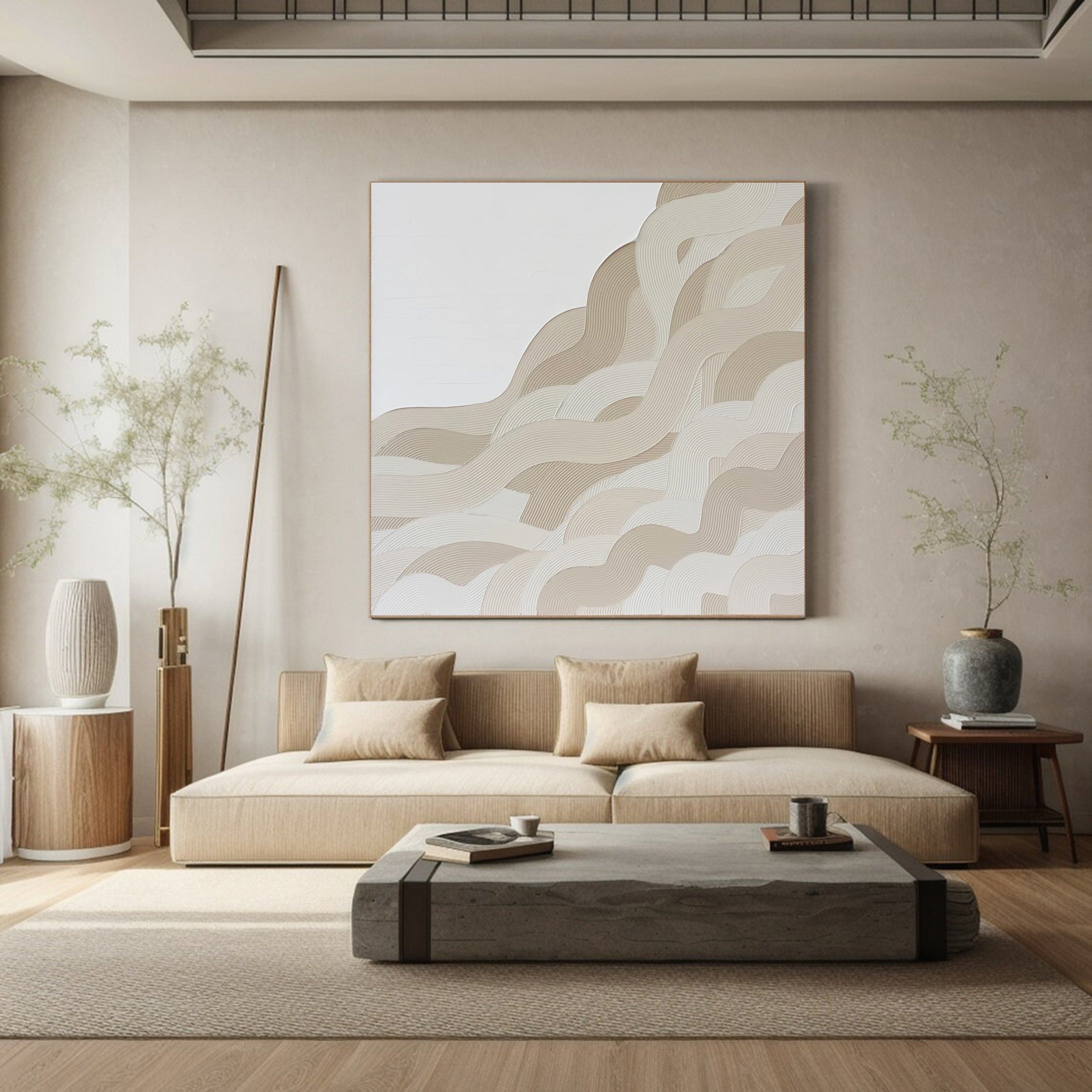 Elegant Wavy Lines Artwork Minimalist Canvas for Contemporary Interiors #AB001