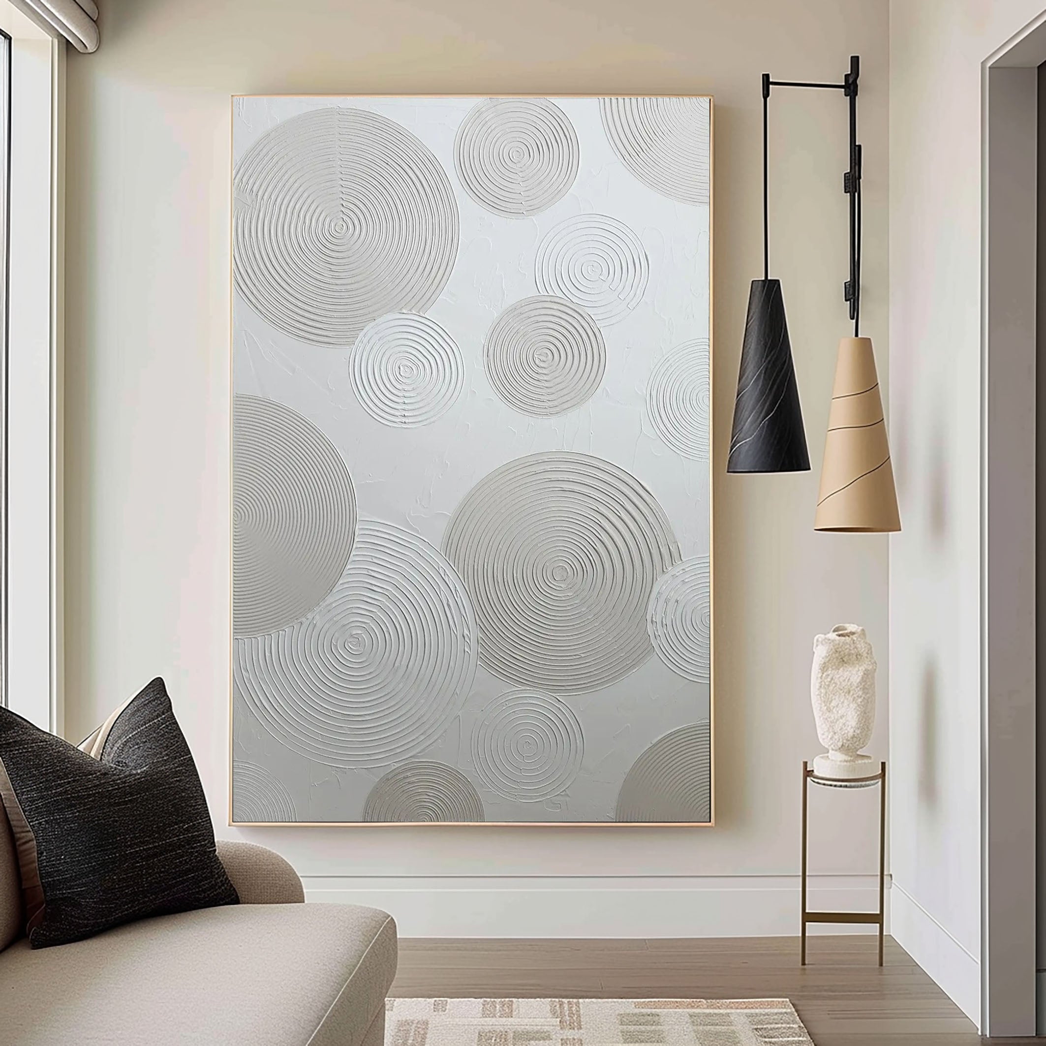 Modern Grey Circular Wall Art| Minimalist Canvas Painting #MM065