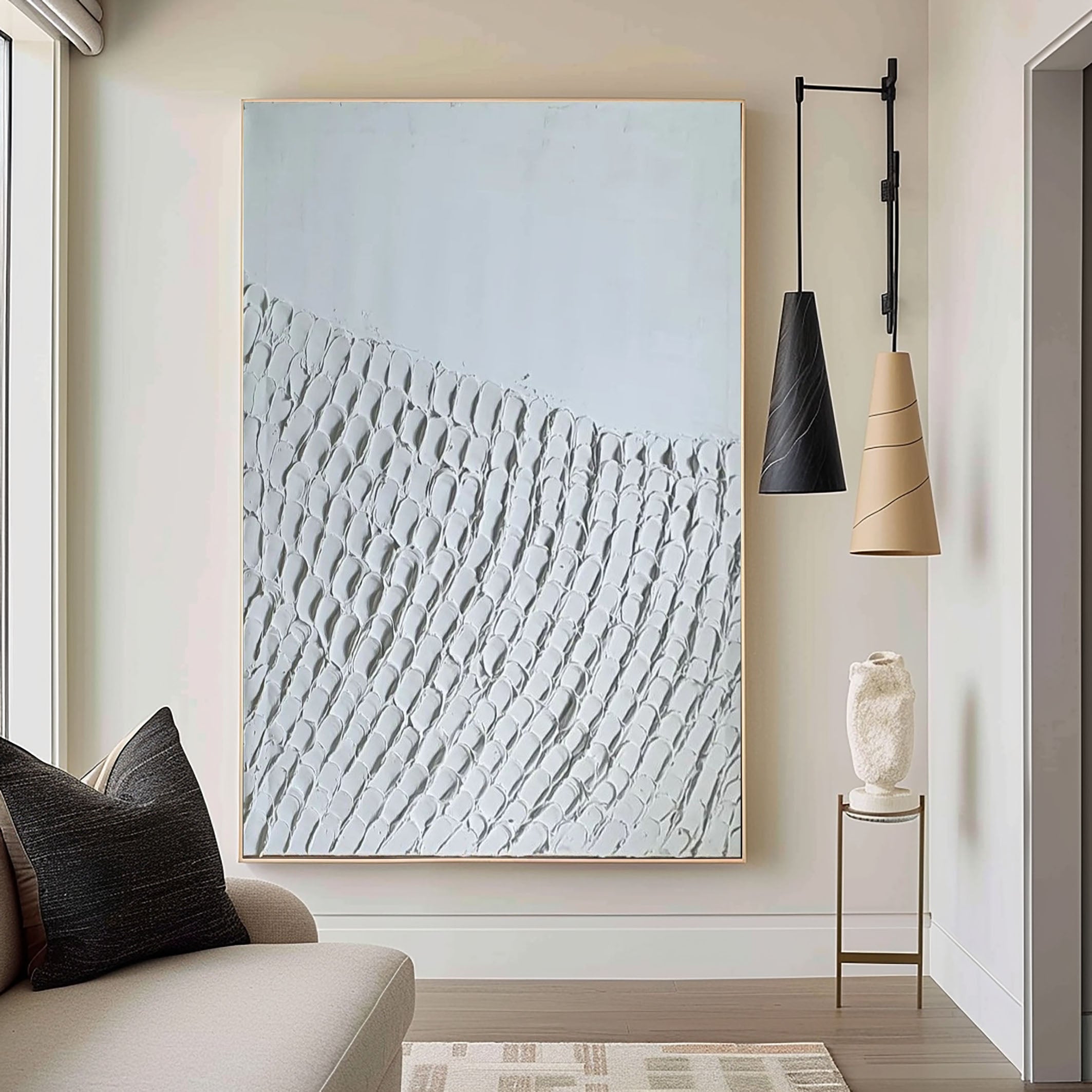 Geometric Minimalist Wall Art | Subtle Textured Waves Painting #MM067