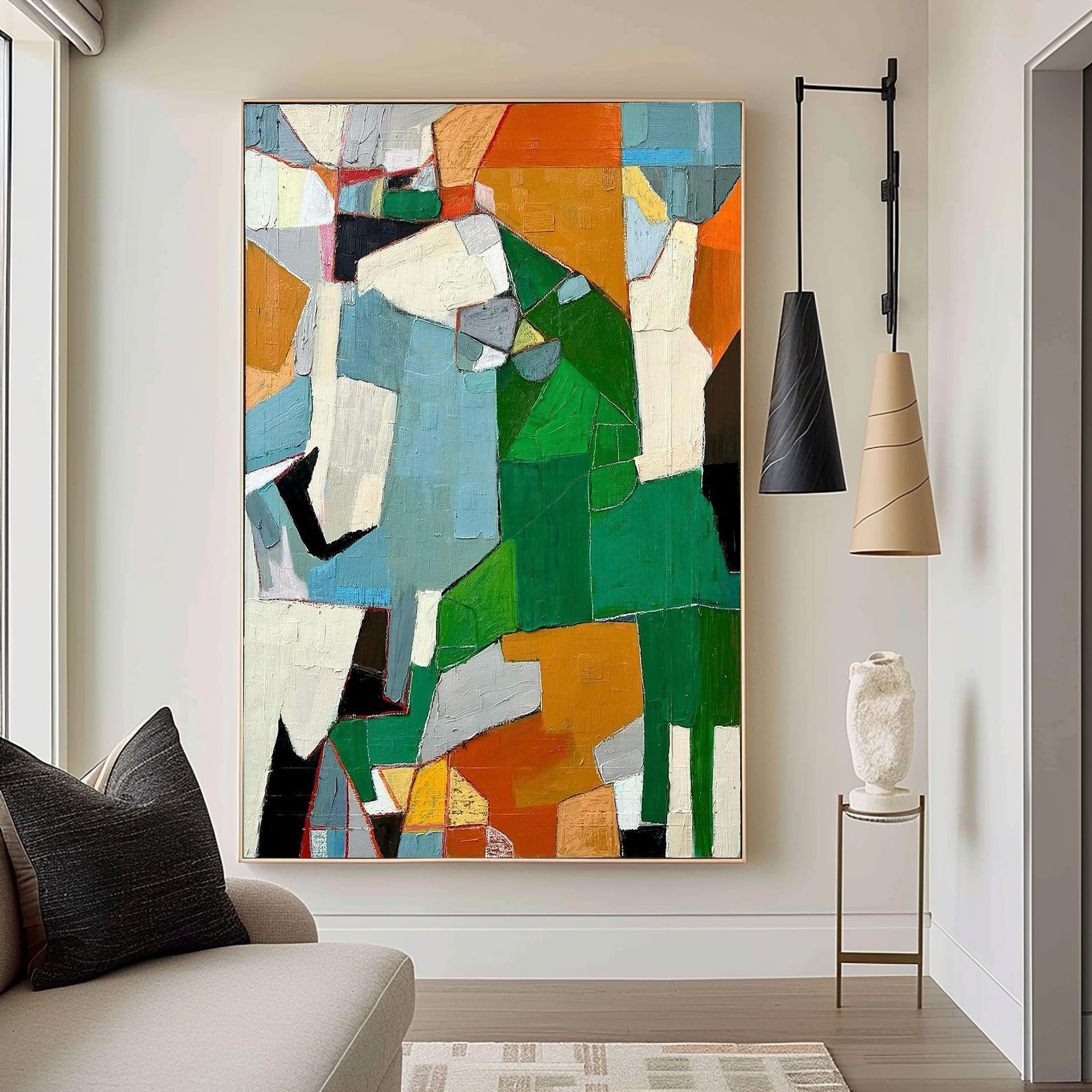 Geometric Abstract Canvas Art Vibrant Mid Century Wall Decor #MC011