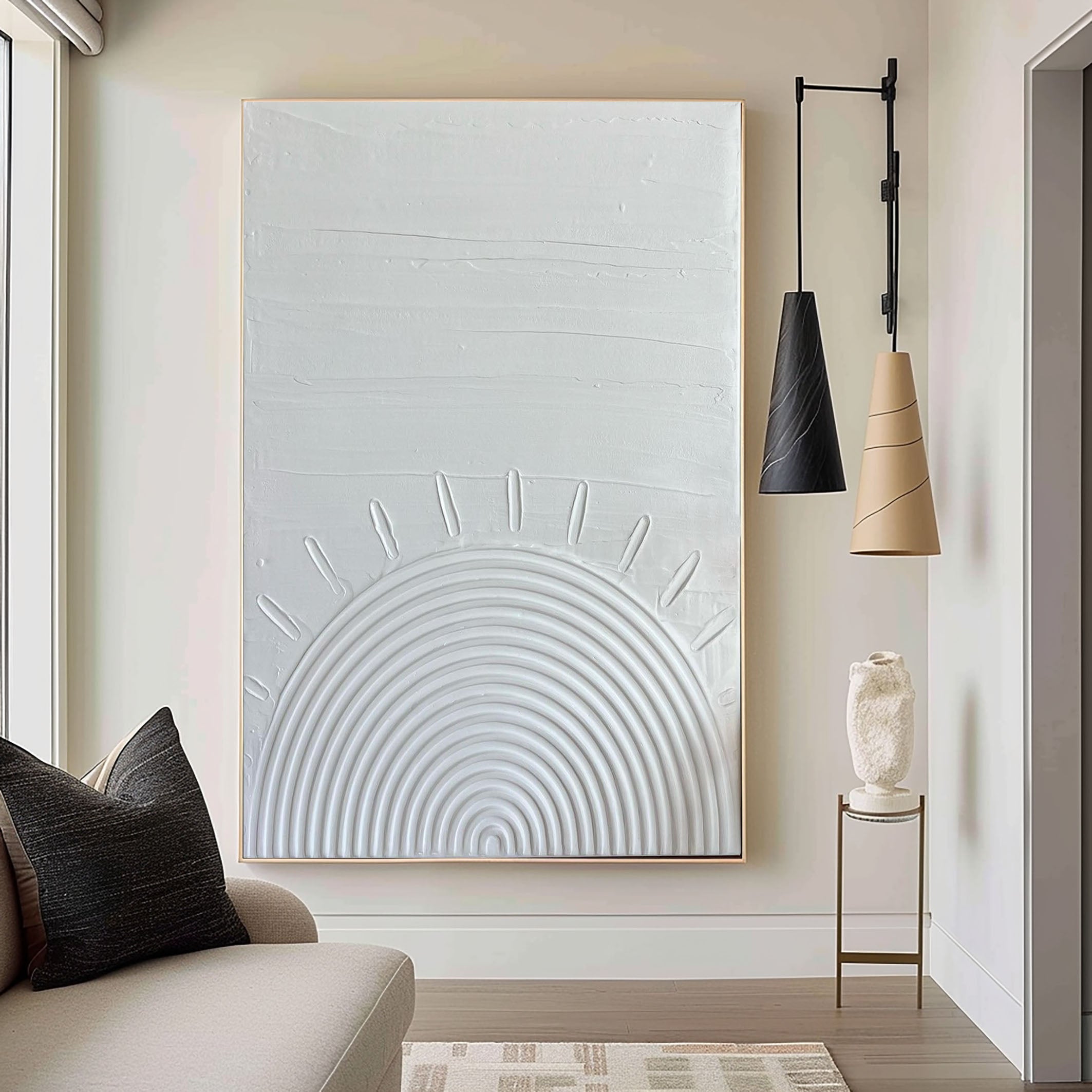 Pure Zen Textured White Circular Art For Wall #MM097