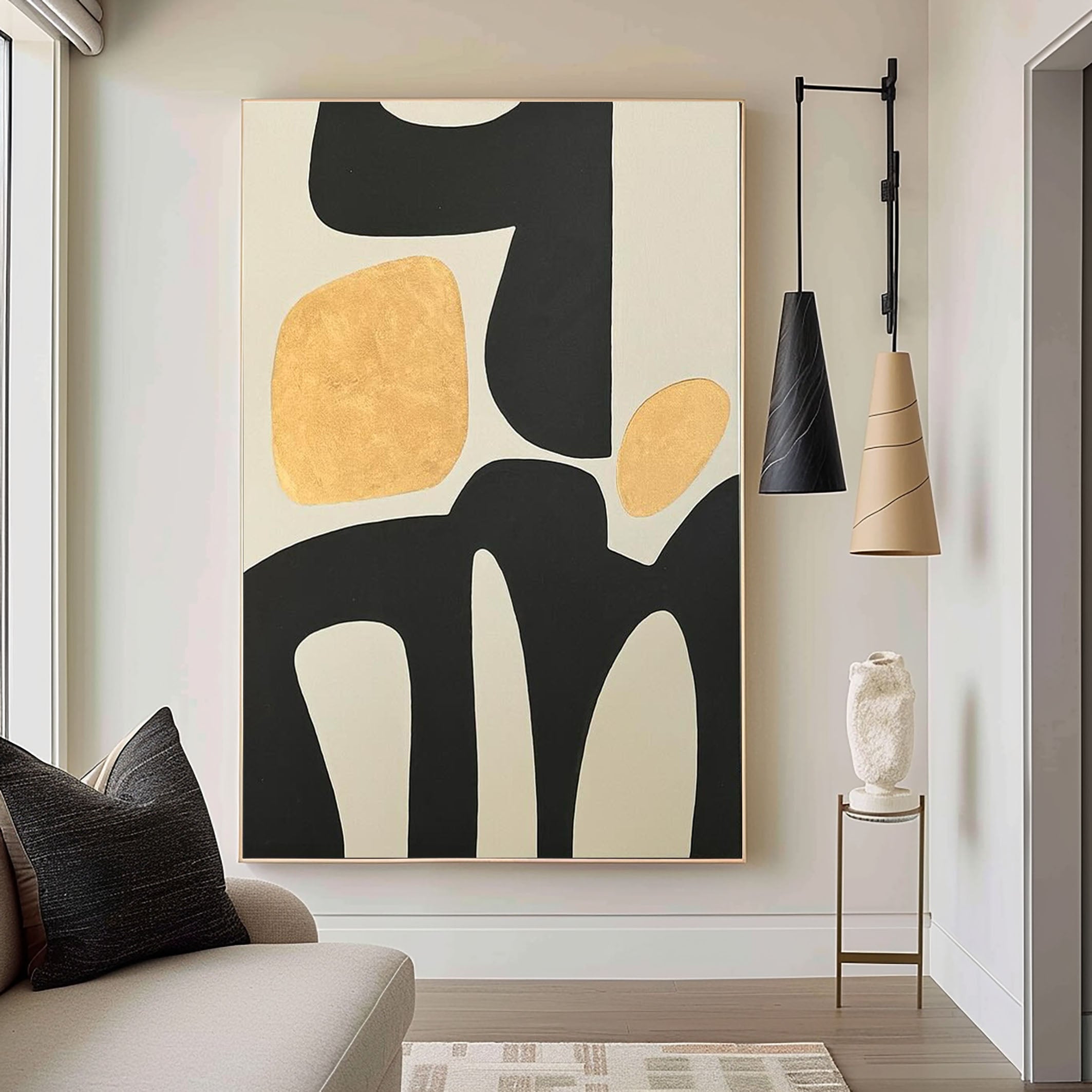 Modern Abstract Wall Art in Black and Yellow #MM068