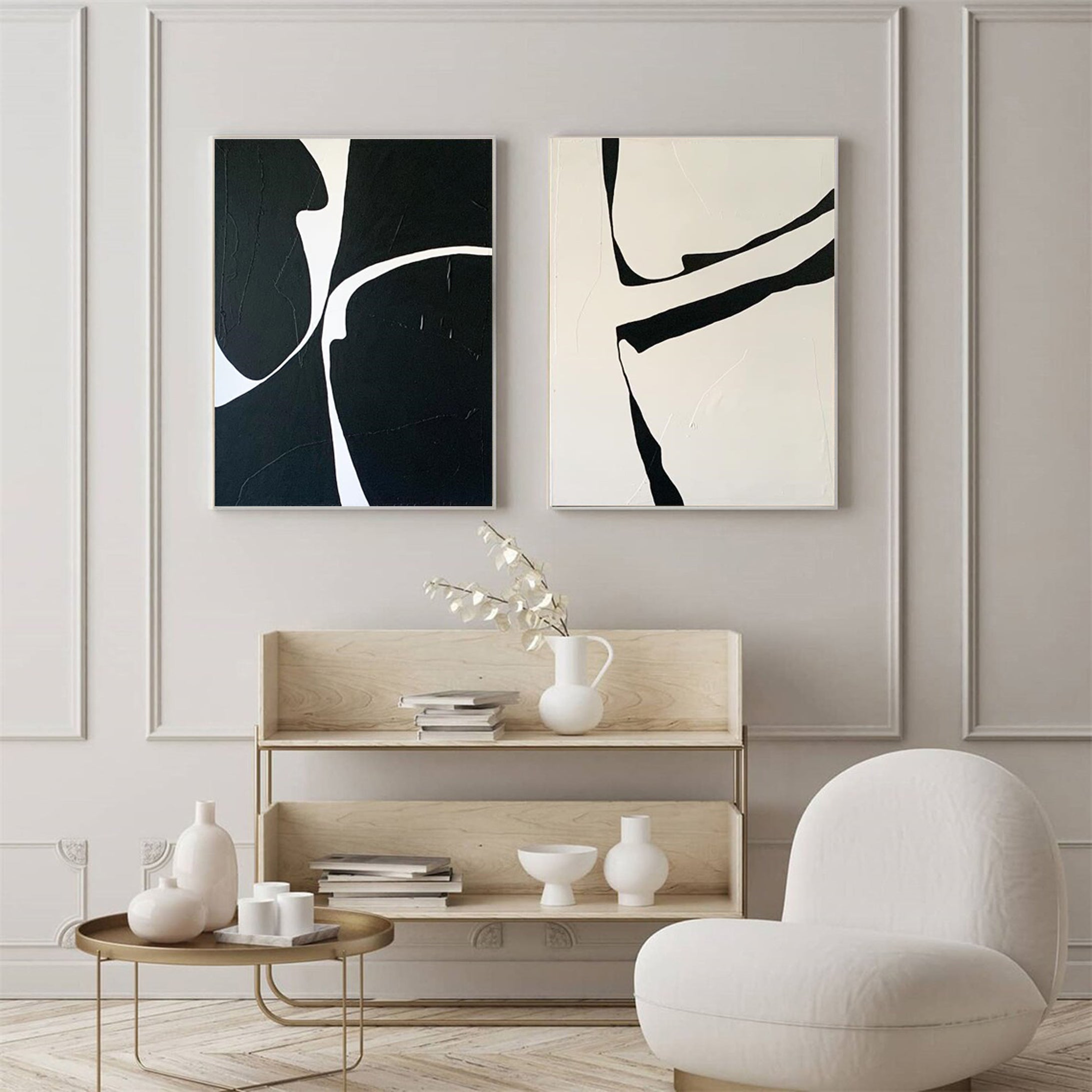 Minimalist Black and White Abstract Art Set Of 2 #MMS001