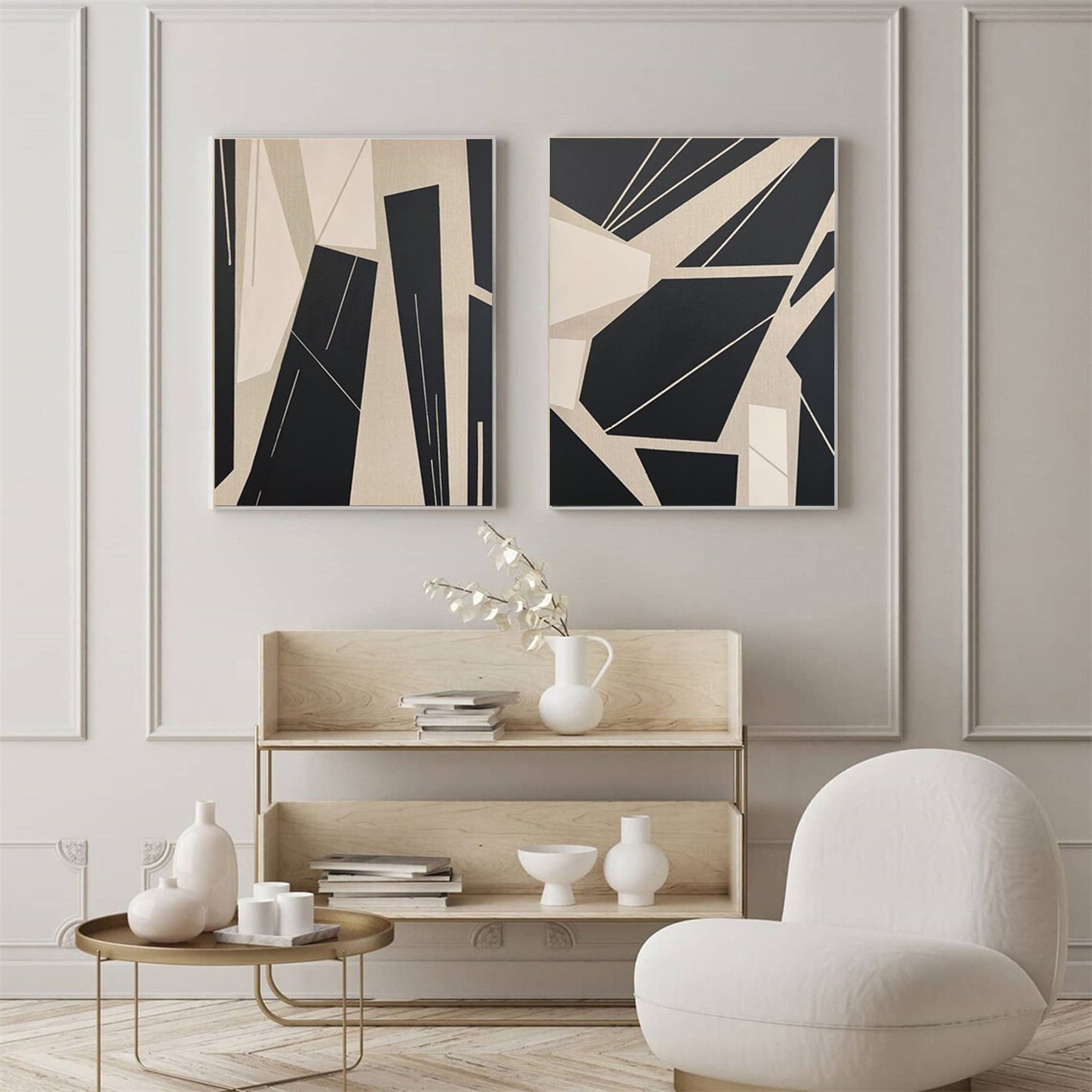 Contemporary Black & Beige Geometric Wall Art #MMS047